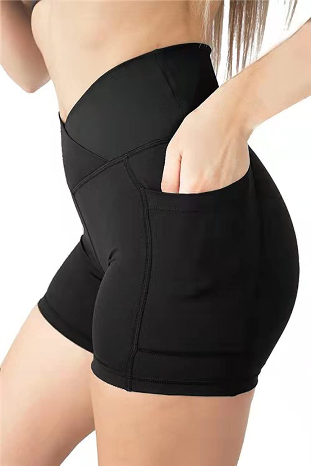 Women's High Waist Biker Shorts - Cross Waist Yoga Running Fitness Pants for Cycling, Workout & Lounge Wear