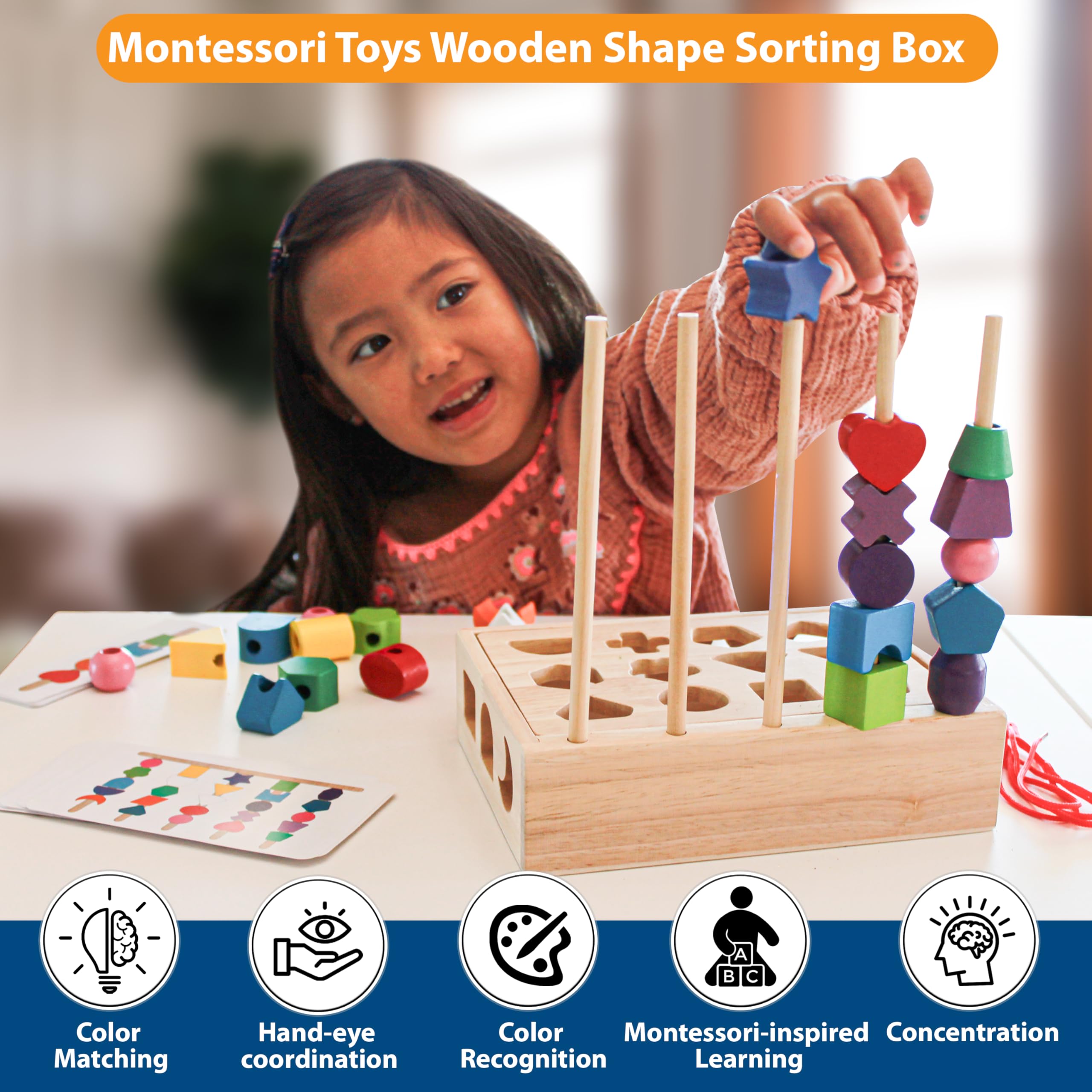Montessori Wooden Beads Toy Set - STEM Learning Gift for Toddlers 3-6 Years - Perfect for Preschool Play & Fine Motor Skills Development