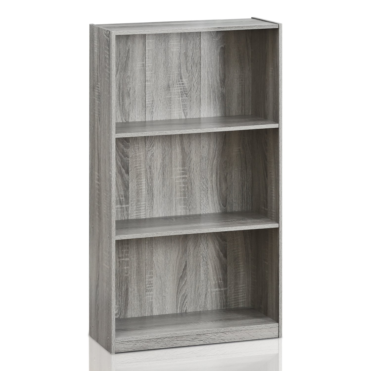 Furinno Basic 3-Tier Bookcase with 2 End Tables - French Oak Grey Storage Shelving Unit & Nightstands for Bedroom, Living Room, and Office Organization