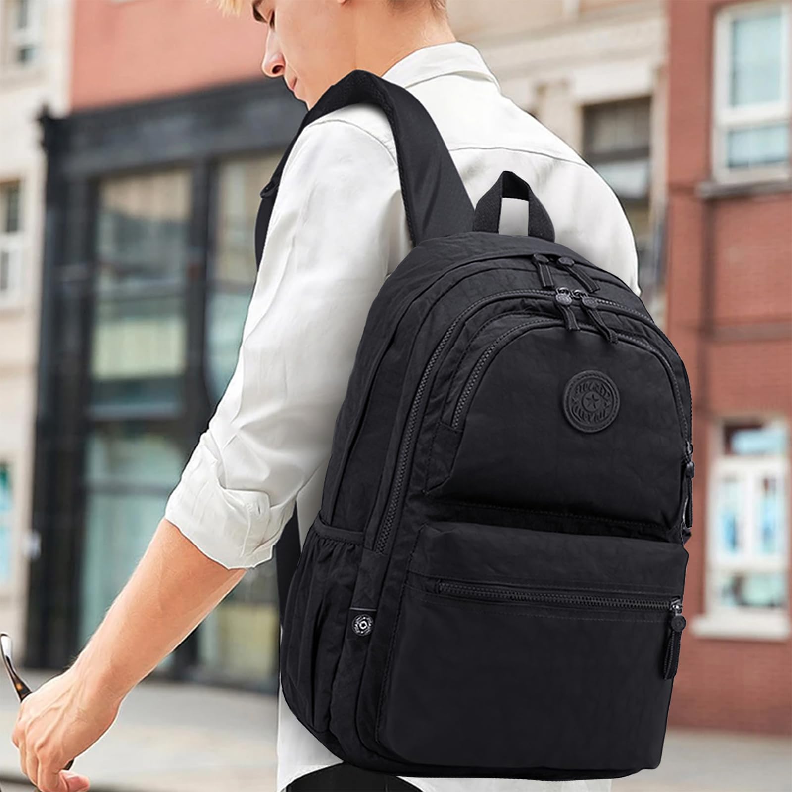 28L Lightweight Nylon Travel Laptop Backpack for Men & Women - Durable Computer Work Backpack, Casual Daypack for Hiking, Cycling, Commuting, School & Office - Fits 15.6 Inch Laptop - Black