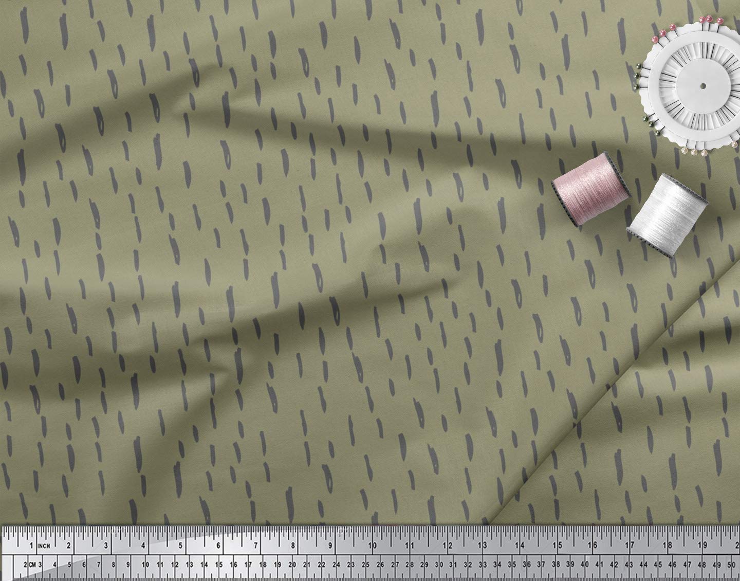 Soimoi Moss Green Georgette Fabric by The Yard - 42 Inch Wide - Brush Stroke Abstract Printed Textile for Dresses, Scarves & Home Decor - Artistic & Expressive Design for Apparel & DIY Projects