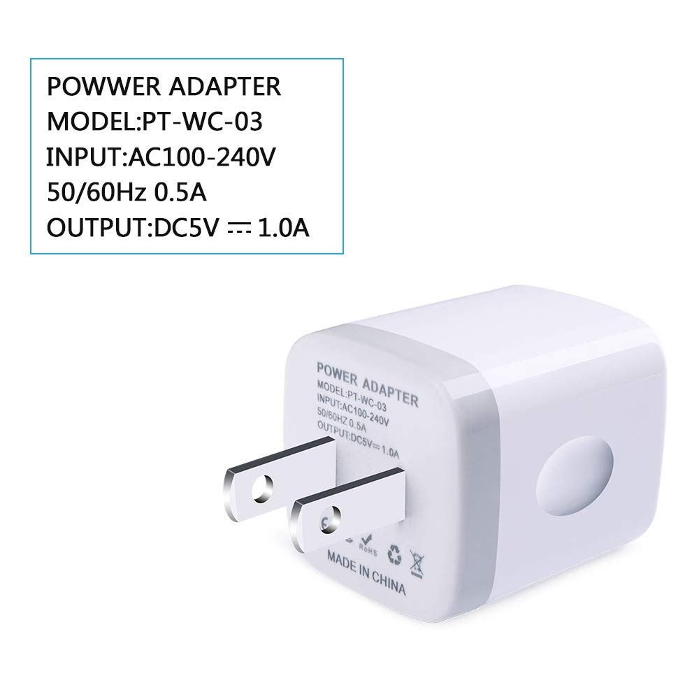5-Pack USB Wall Charger - 1A/5V Single Port Fast Charging Block for iPhone 15/14/13/12/11/Pro/Max/SE/X/8/7/6, iPad, Samsung, LG, Kindle & Android Devices | Compact Cube Design | Perfect for Home, Office & Travel Charging