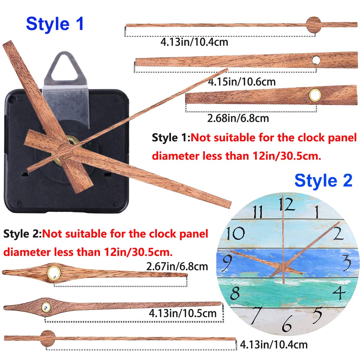 4 Pack Silent Non-Ticking Wall Clock Movement Mechanism with 4 Styles Walnut Wood Clock Hands - Quartz Motor DIY Repair Kit, Battery Operated Replacement Parts for 12 Inch Clocks - Perfect for Home Decor, Office, Classroom, and DIY Clock Making Projects