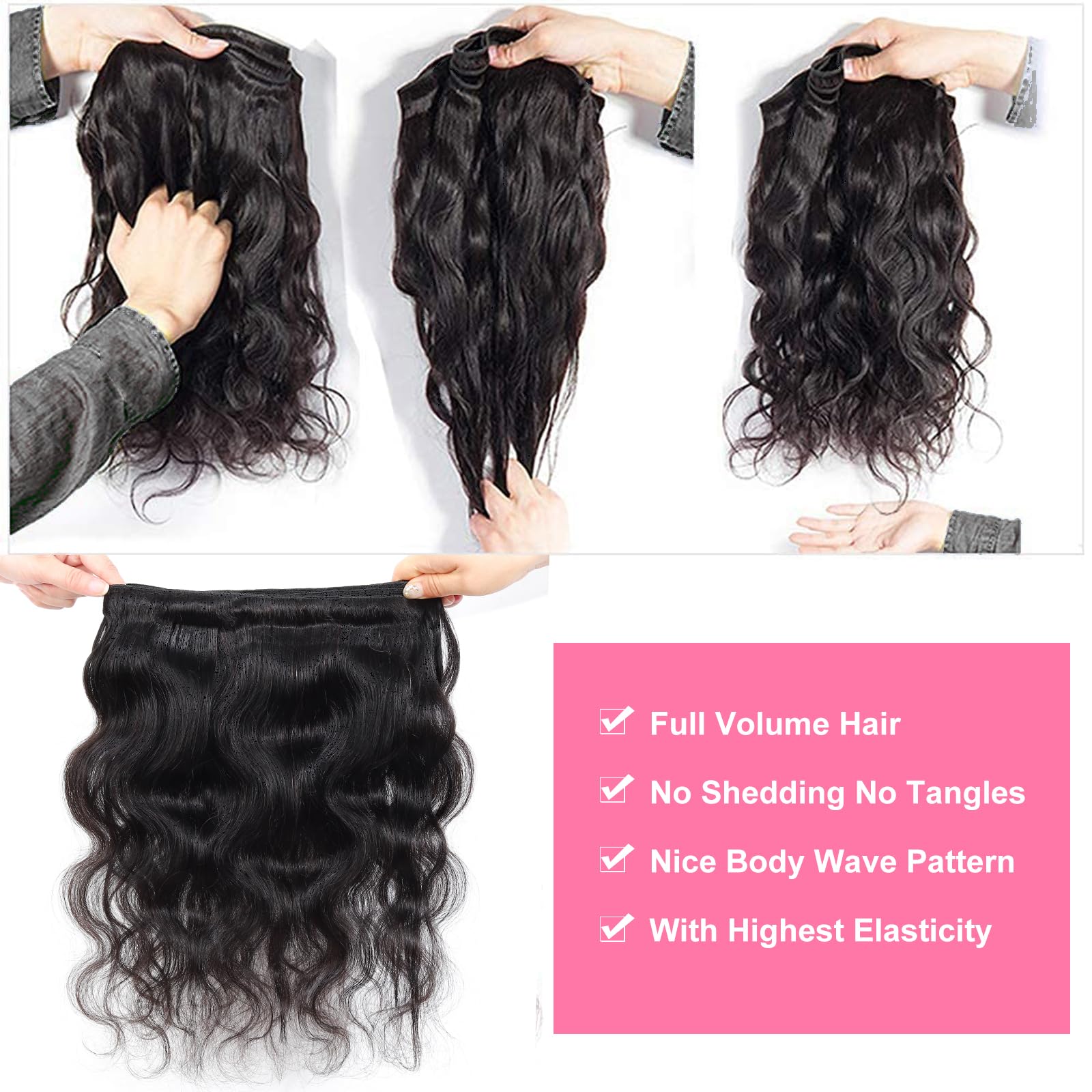 Brazilian Virgin Human Hair Bundles 3PCS 22 Inch Body Wave 100% Unprocessed Natural Black Hair Extensions for Women - Perfect for Daily Styling, Special Occasions & Protective Hairstyles
