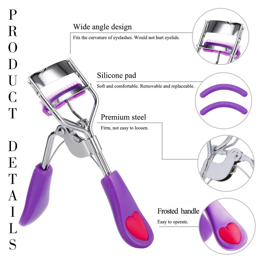 Premium Eyelash Curler with Comb & 2 Replacement Pads – Professional Lash Curling Tool for Women & Girls (Purple) – Perfect for Home, Travel & Salon Use
