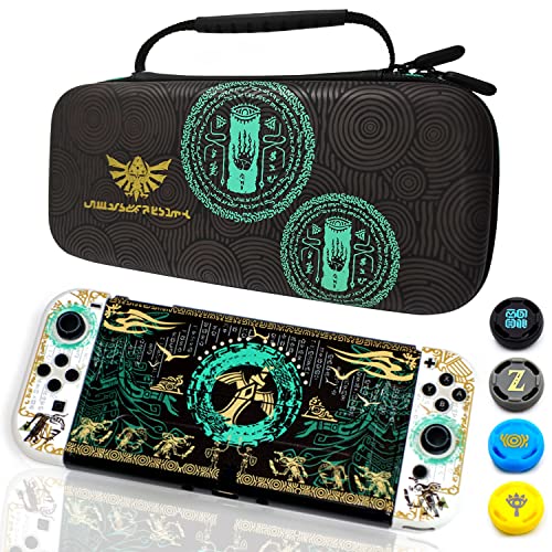 Premium Hard Carrying Case for Nintendo Switch & OLED - Zelda Tear of The Kingdom Edition | Shockproof Travel Case with PC Protective Cover & Bonus Thumb Grips (Black) | Perfect for Gaming On-The-Go, Travel Protection & Console Storage