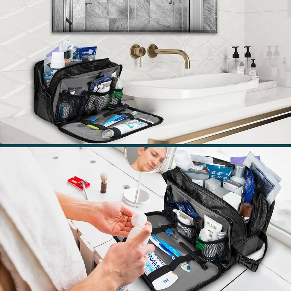 PAVILIA Men's Travel Toiletry Bag - Water-Resistant Shaving Dopp Kit & Cosmetic Organizer Case for Essentials - Perfect for Business Trips, Gym, Camping & Vacation Packing