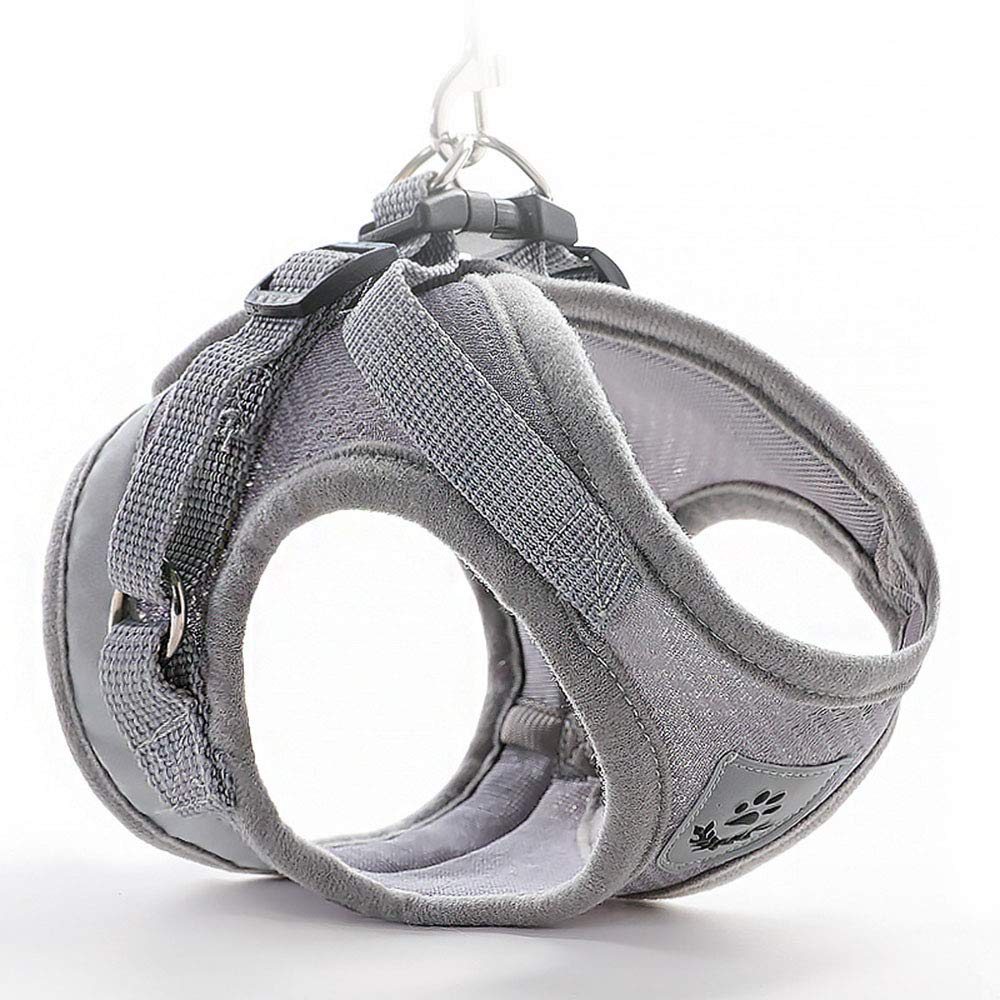 Reflective Adjustable Mesh Dog Harness & Leash Set - Soft Breathable Puppy Chest Strap for Small Dogs (Size S, Grey) - Perfect for Night Walks, Training & Outdoor Adventures
