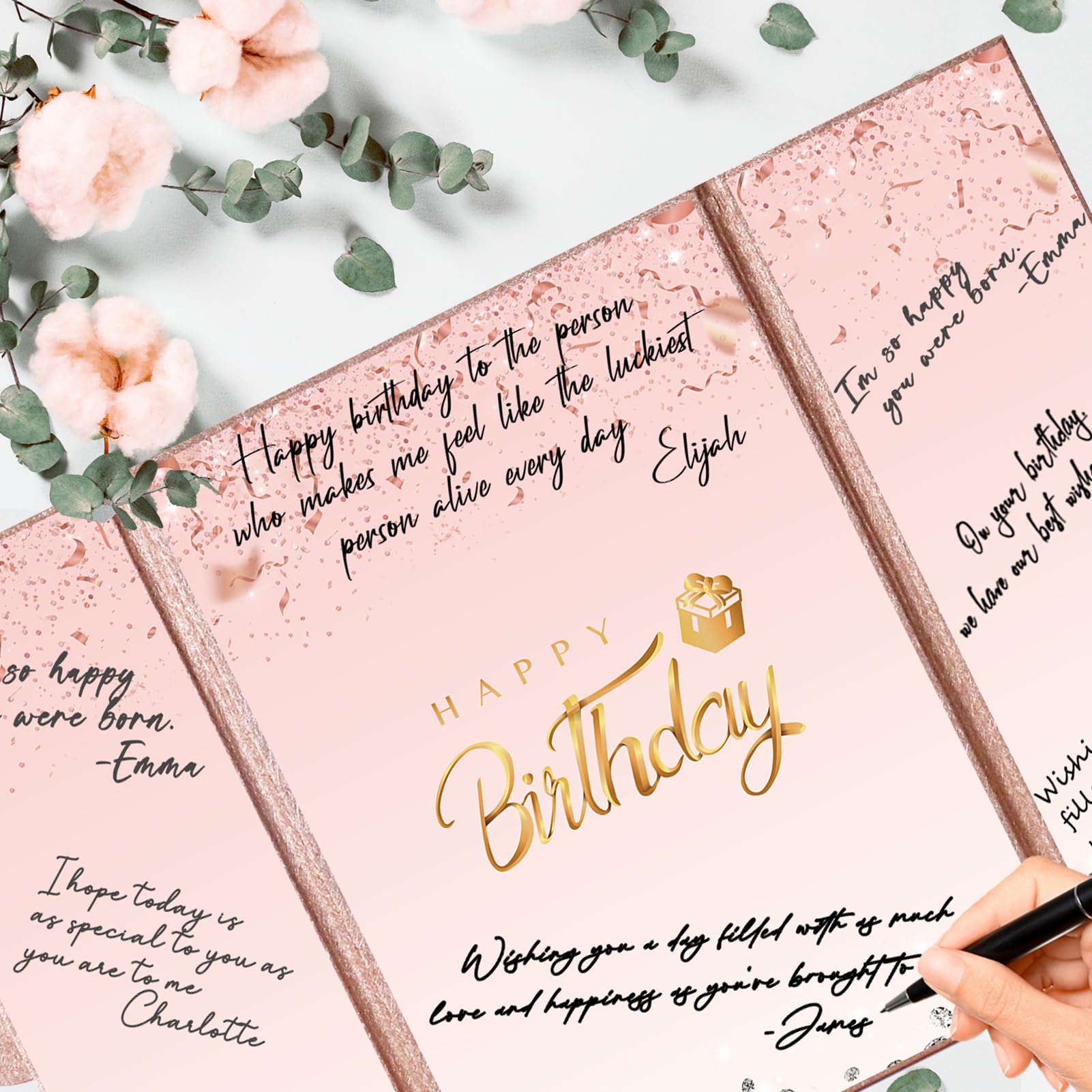 Rose Gold Happy Birthday Guest Book - 18x12 Inch Elegant Birthday Sign in Book Alternative for Women & Girls | Perfect Birthday Party Decor, Bridal Shower Gift & Celebration Keepsake