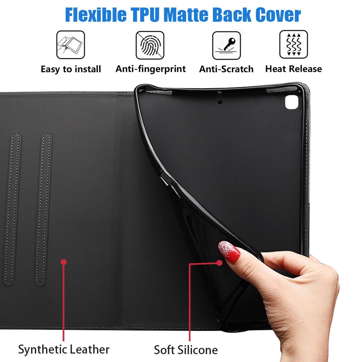 Premium Soft Rubber Back Cover & Leather Case for iPad 9.7 (2018/2017), iPad Air 1/2, iPad 6th/5th Gen - Adjustable Stand, Auto Wake/Sleep Smart Case - Dragon Design | Perfect for Work, Travel & Home Use