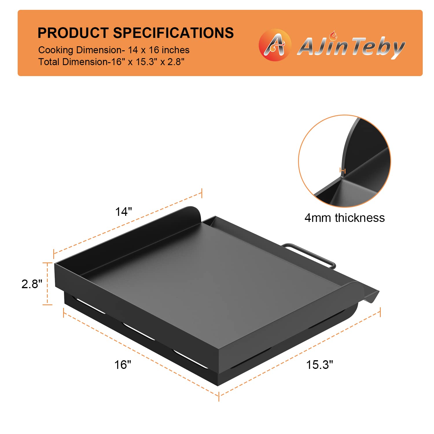 AJinTeby 14 x 16 Inch Professional Flat Top Griddle Plate for Camp Chef EX60LW EX60P EX60FP - Heavy Duty Stainless Steel Grill for Outdoor Cooking, Camping, Backyard BBQs & Tailgating Parties