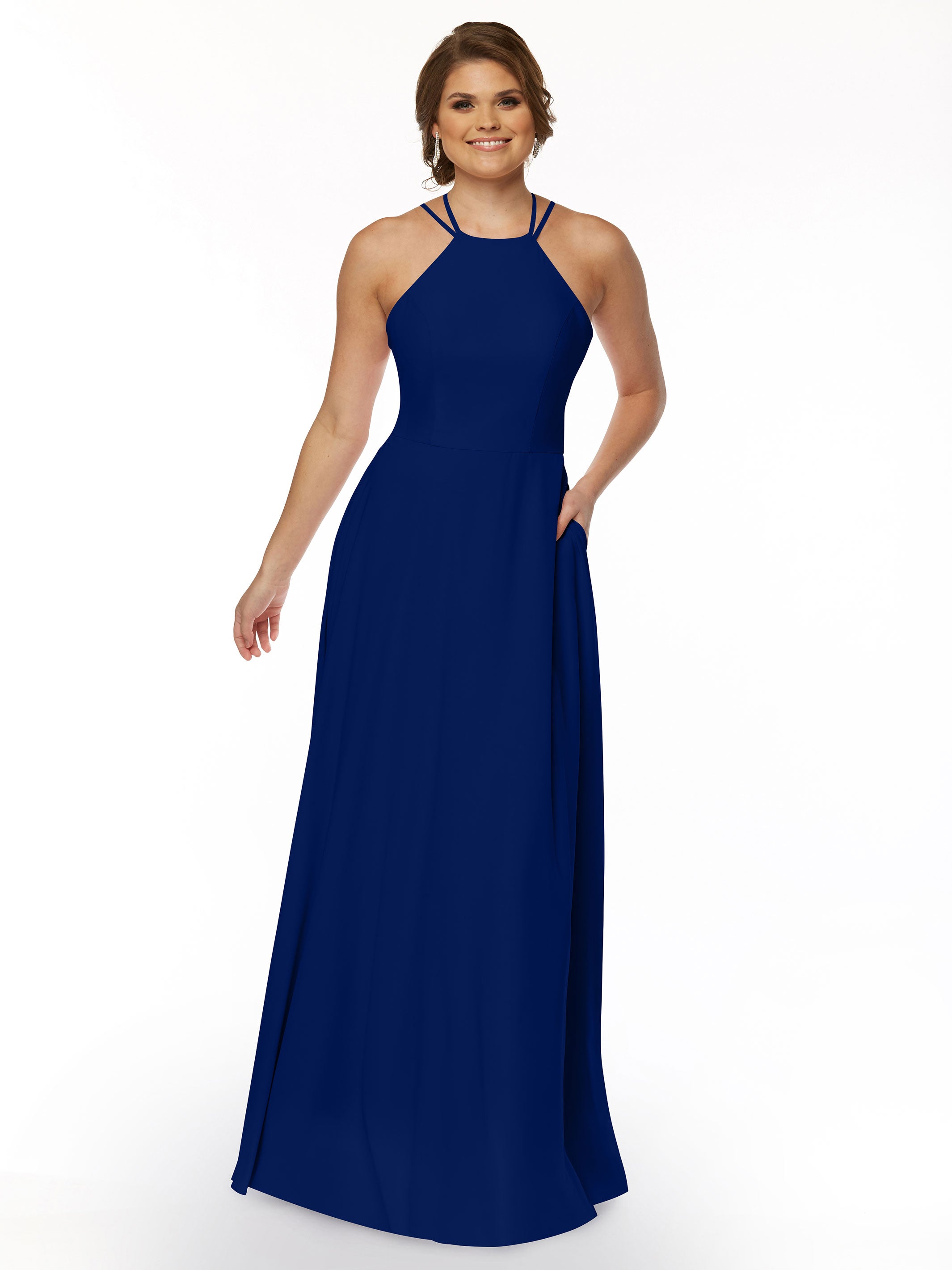 Elegant 83006 Stretch Chiffon A-Line Bridesmaid Dress with Halter Neckline - Perfect for Weddings, Formal Events & Special Occasions
