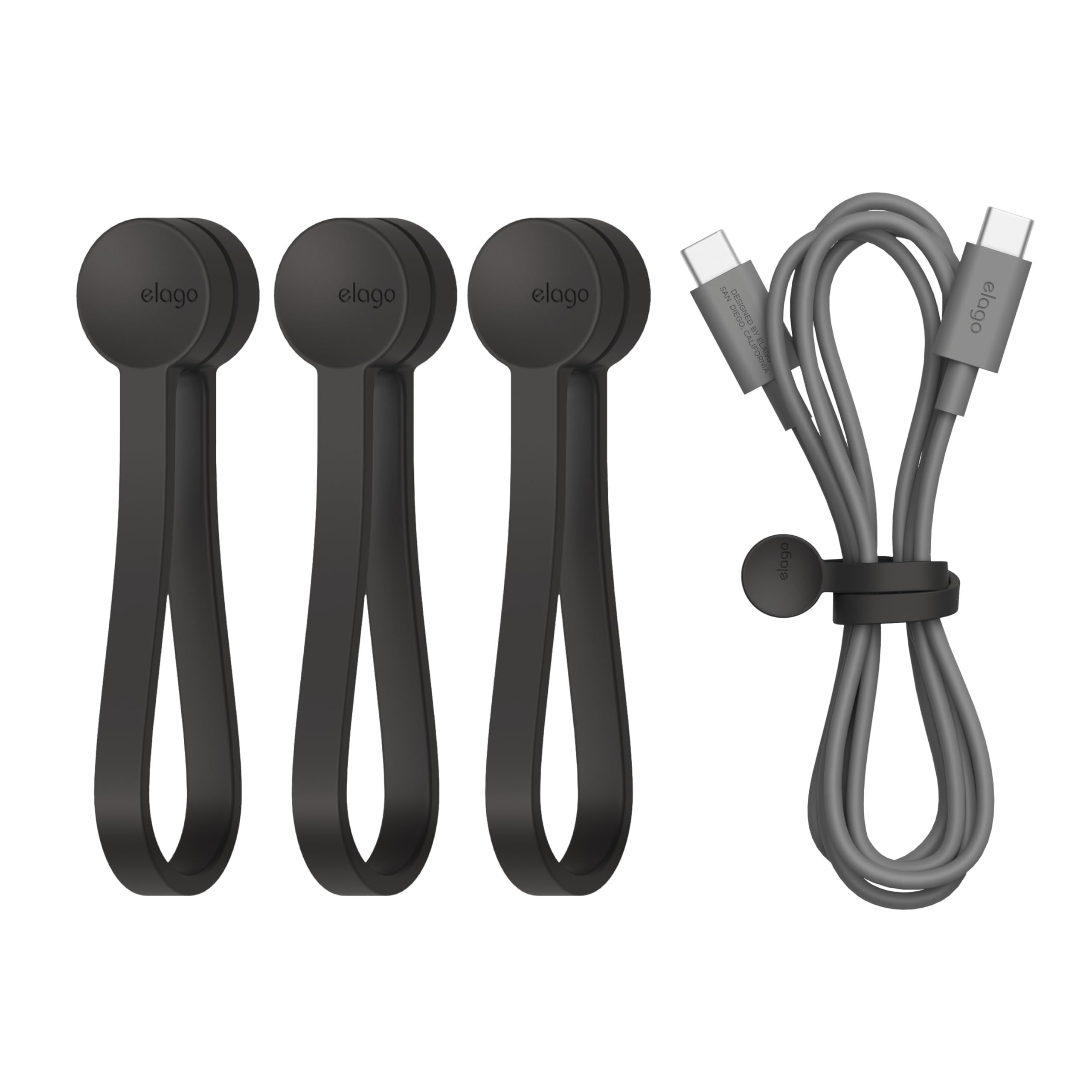 elago 3 Pack Magnetic Cable Ties - Premium Silicone Cord Organizer for iPhone, Android, MacBook - Reusable Magnetic Cable Management for Home, Office, Travel (Black)