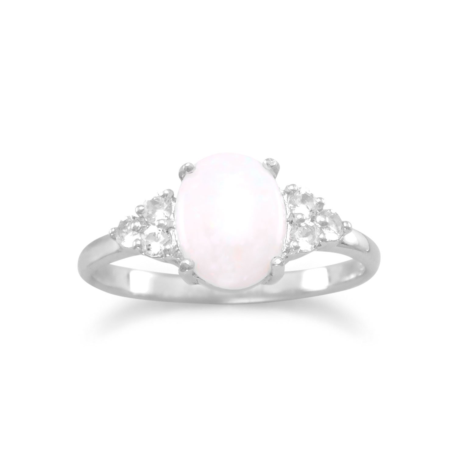 7mm x 9mm Oval Australian Opal & White Topaz Sterling Silver Ring for Women - Size 5-10 - Elegant Jewelry Gift for Anniversary, Birthday & Special Occasions