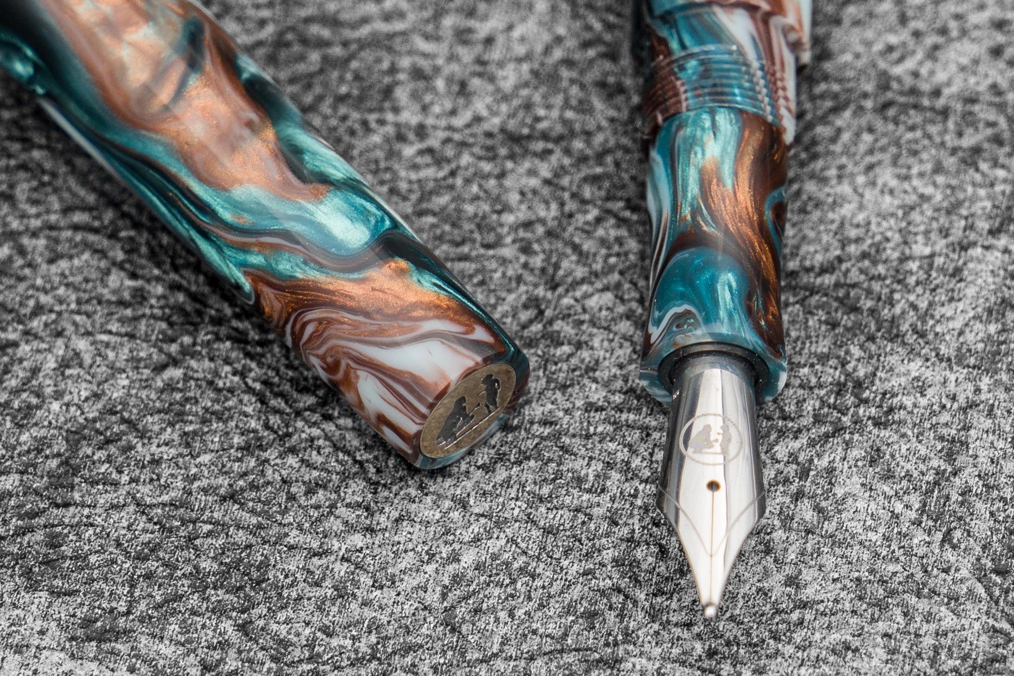 Galen X Studyo Agackakan Fountain Pen V1 - Premium Teal Agate Writing Instrument for Calligraphy, Journaling & Gift Giving