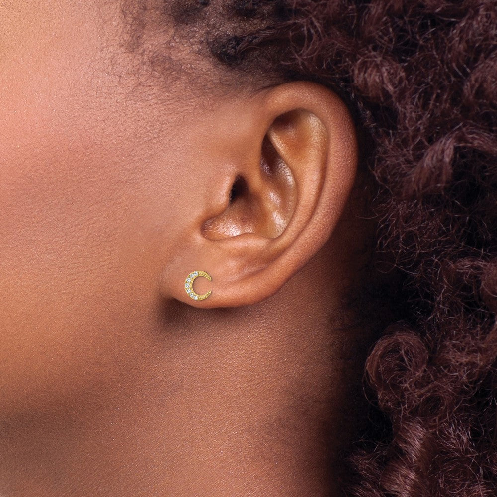 Gold CZ Moon Post Earrings - Model YE2058 | Hypoallergenic Fashion Jewelry for Women | Perfect for Parties, Weddings & Everyday Wear