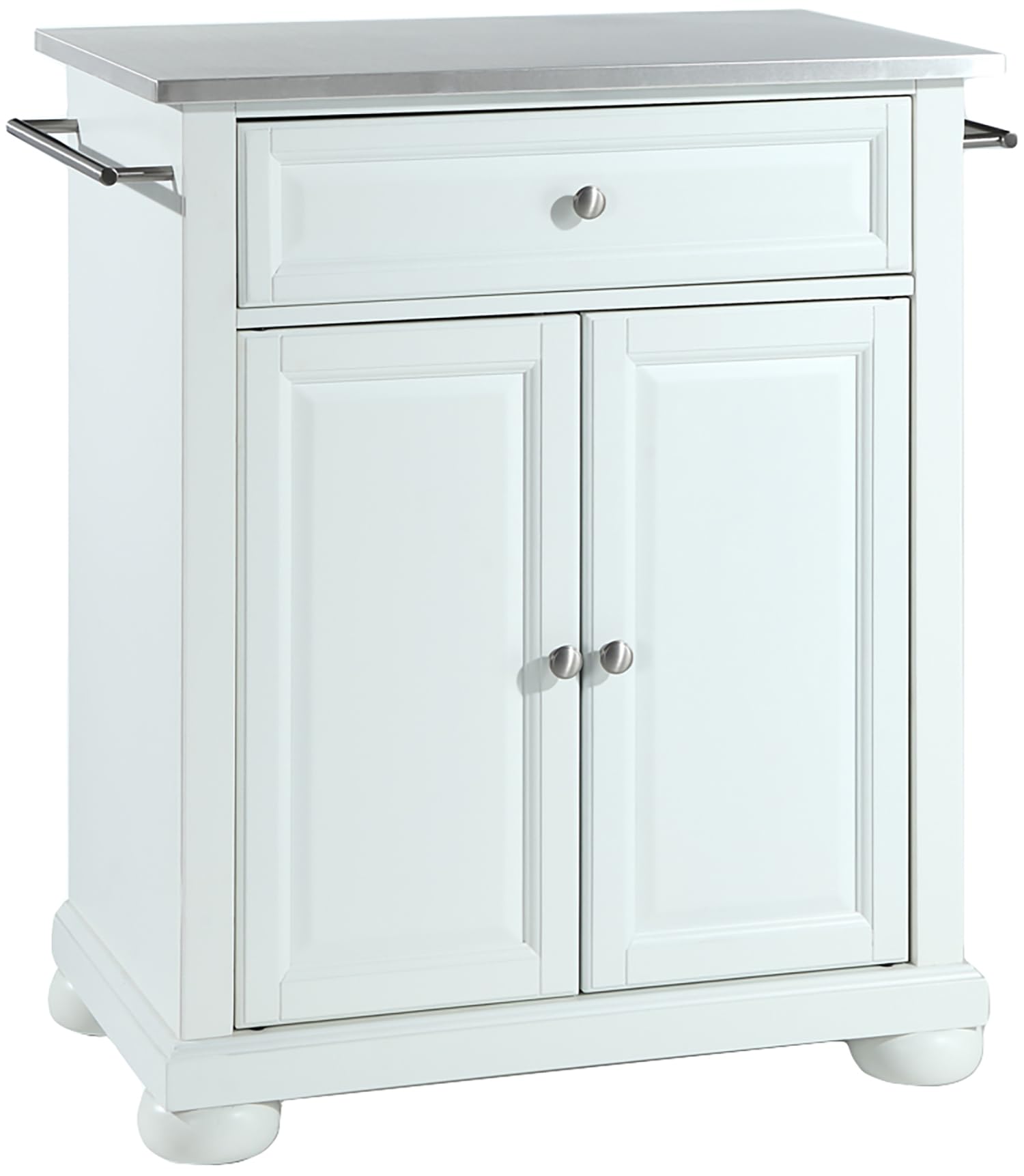 Crosley Alexandria Stainless Steel Top Rolling Kitchen Island Cart - White Small Microwave Stand with Storage | Perfect for Small Kitchens, Apartments & Dorm Rooms
