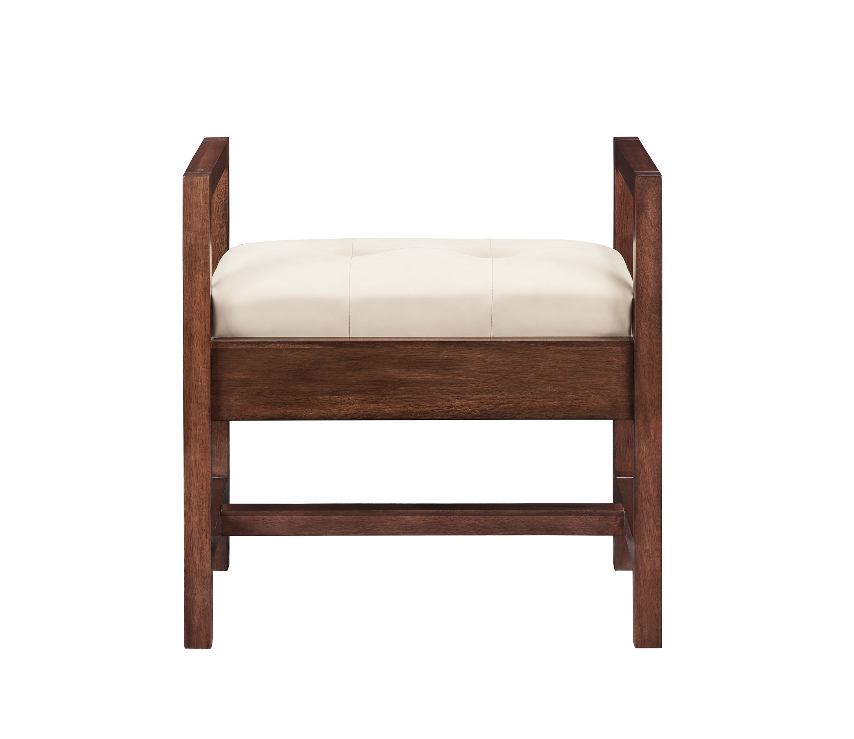 Mid Century Acacia Wood Upholstered Bench - Addison 24.5