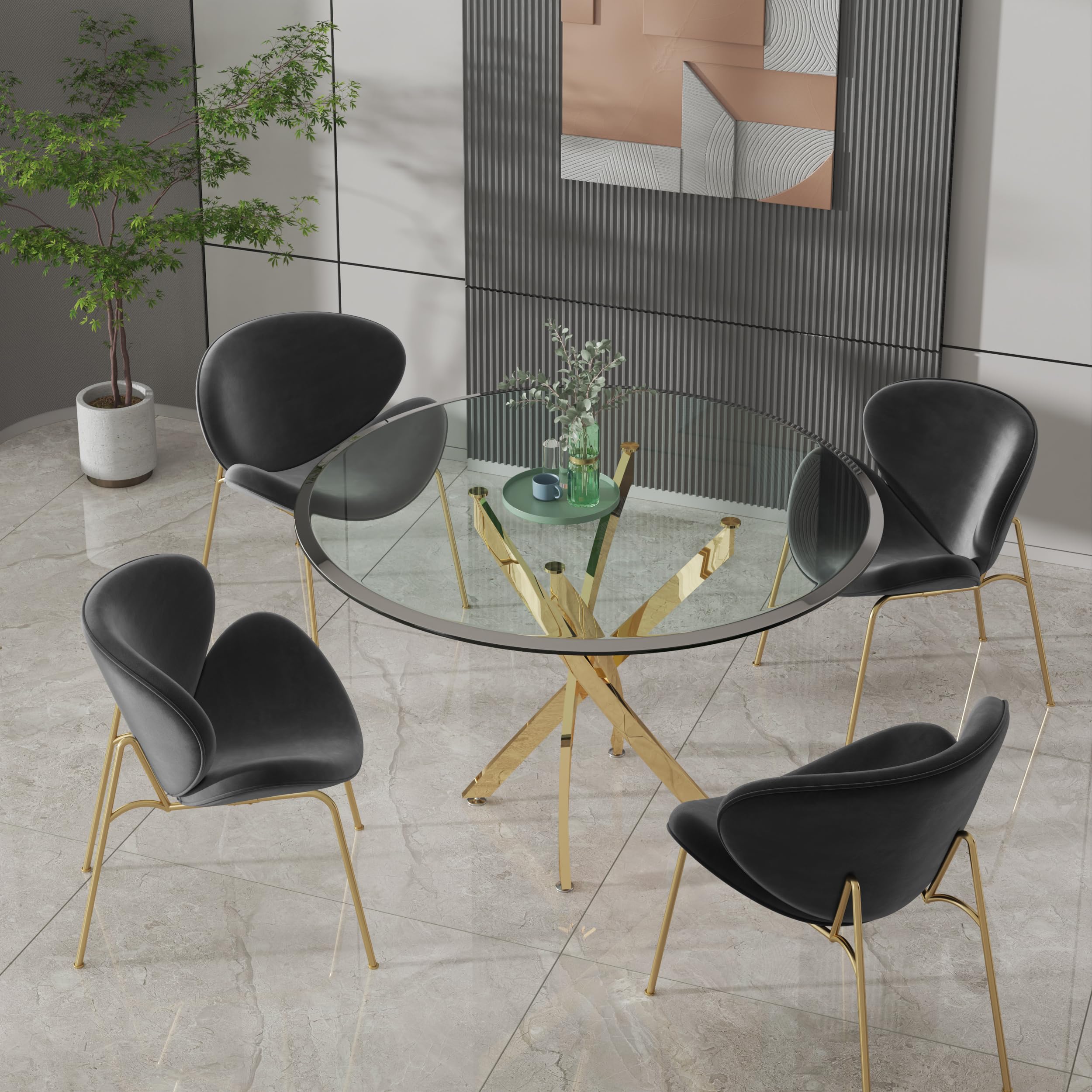 Luxury Velvet Dining Chairs Set of 2 - Modern Side Chairs with Golden Metal Legs & Curved Back - Comfortable Reading/Vanity Chairs for Bedroom, Living Room, Kitchen - Perfect for Dinner Parties, Home Office & Cozy Relaxation