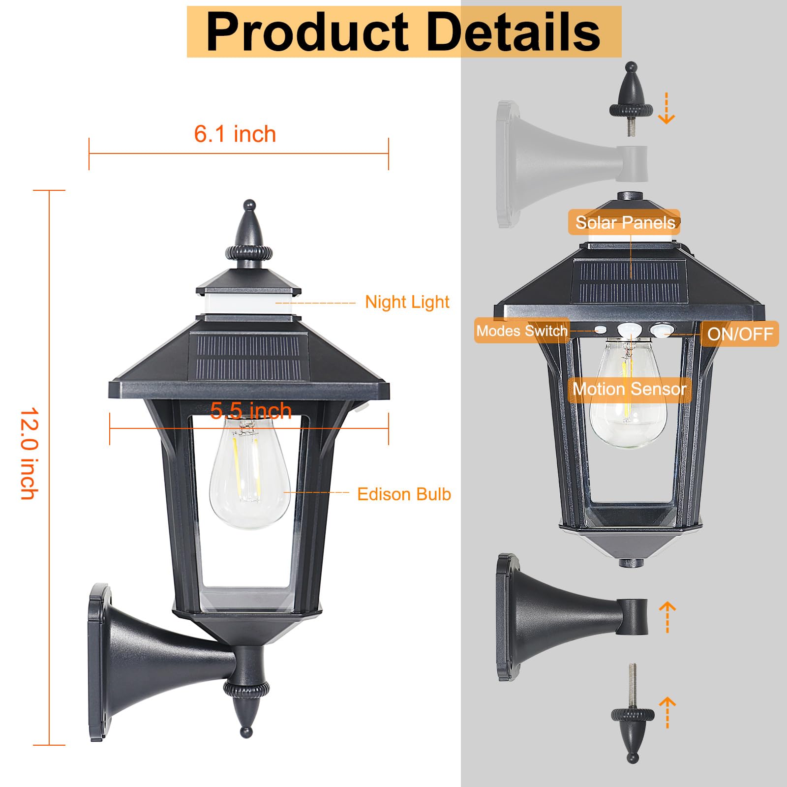 2 Pack Solar Wall Lantern Lights Outdoor - Waterproof Motion Sensor LED Exterior Lights with 3 Lighting Modes, Dusk to Dawn Auto On/Off for Front Porch, Garage, House Doorway, Yard, Garden & Pathway (Perfect for Home Security & Landscape Lighting)