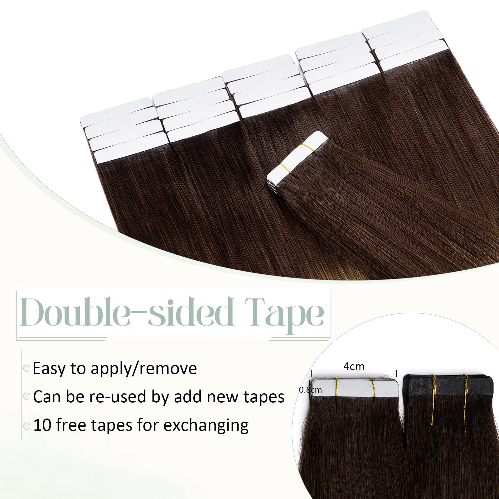 Premium 20-Piece Tape in Hair Extensions - 100% Remy Human Hair, 40g, Balayage Dark Brown to Light Brown, 12-Inch Seamless Straight Double-Sided Extensions for Natural Volume & Styling - Perfect for Parties, Weddings & Everyday Wear