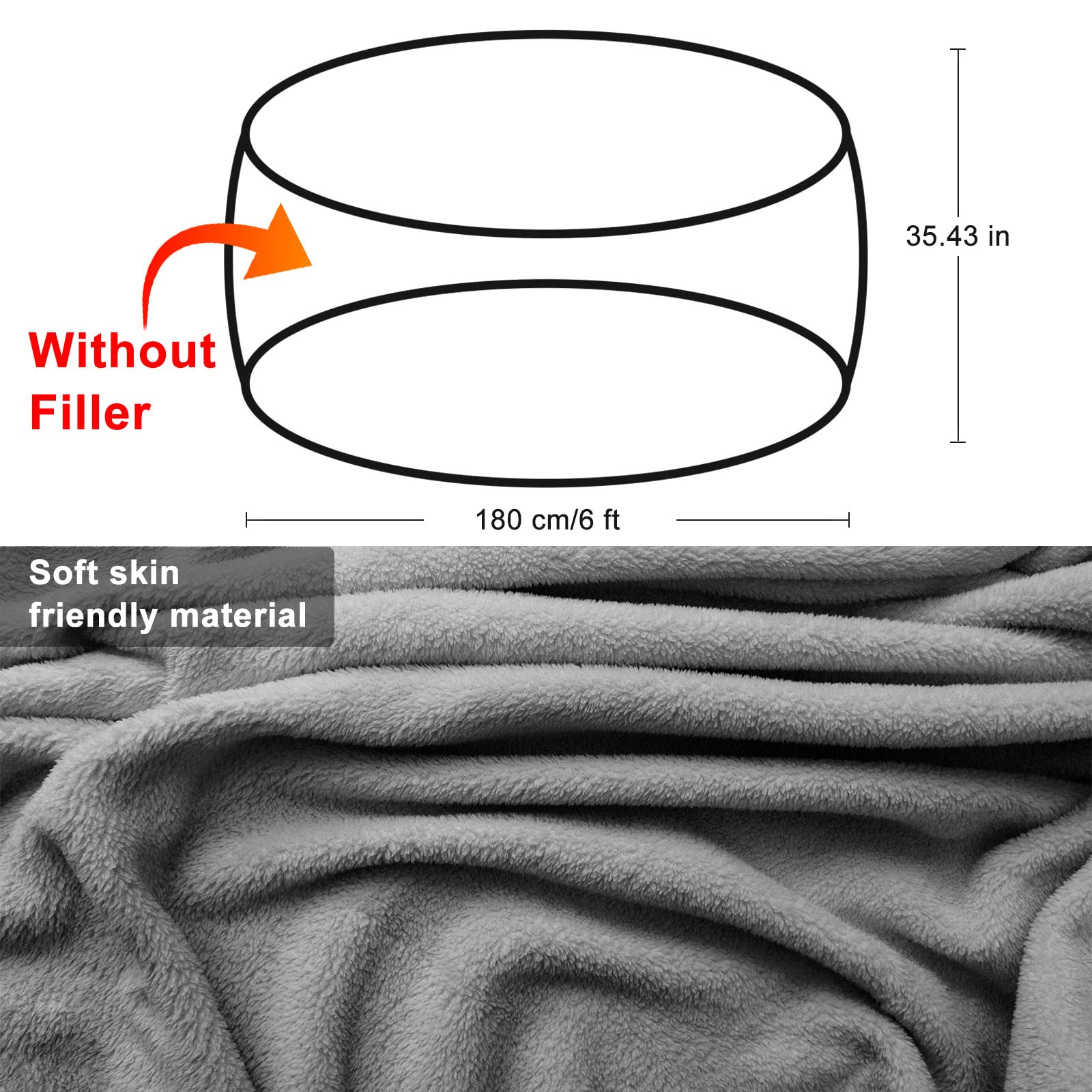 RAINBEAN Bean Bag Chair Cover Only (Not Full Bean Bag) - Big Round Soft Fluffy PV Velvet Sofa Bed Slipcover - 7ft Brown Living Room Furniture for Cozy Lounge, Gaming Chair & Dorm Decor