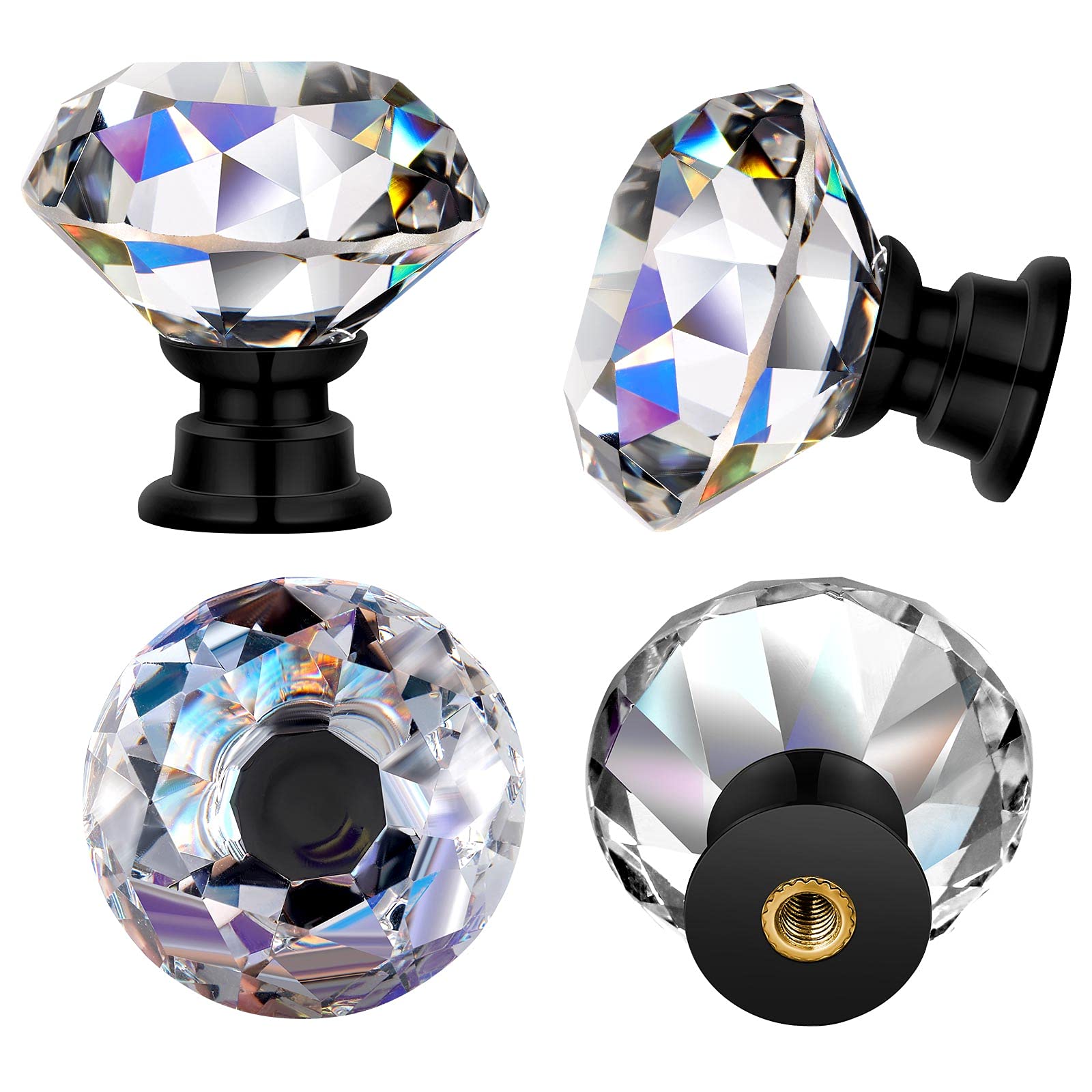 30mm Clear Crystal Drawer Knobs - Diamond Glass Cabinet Pulls with Screws for Kitchen, Bathroom, Office Cabinets