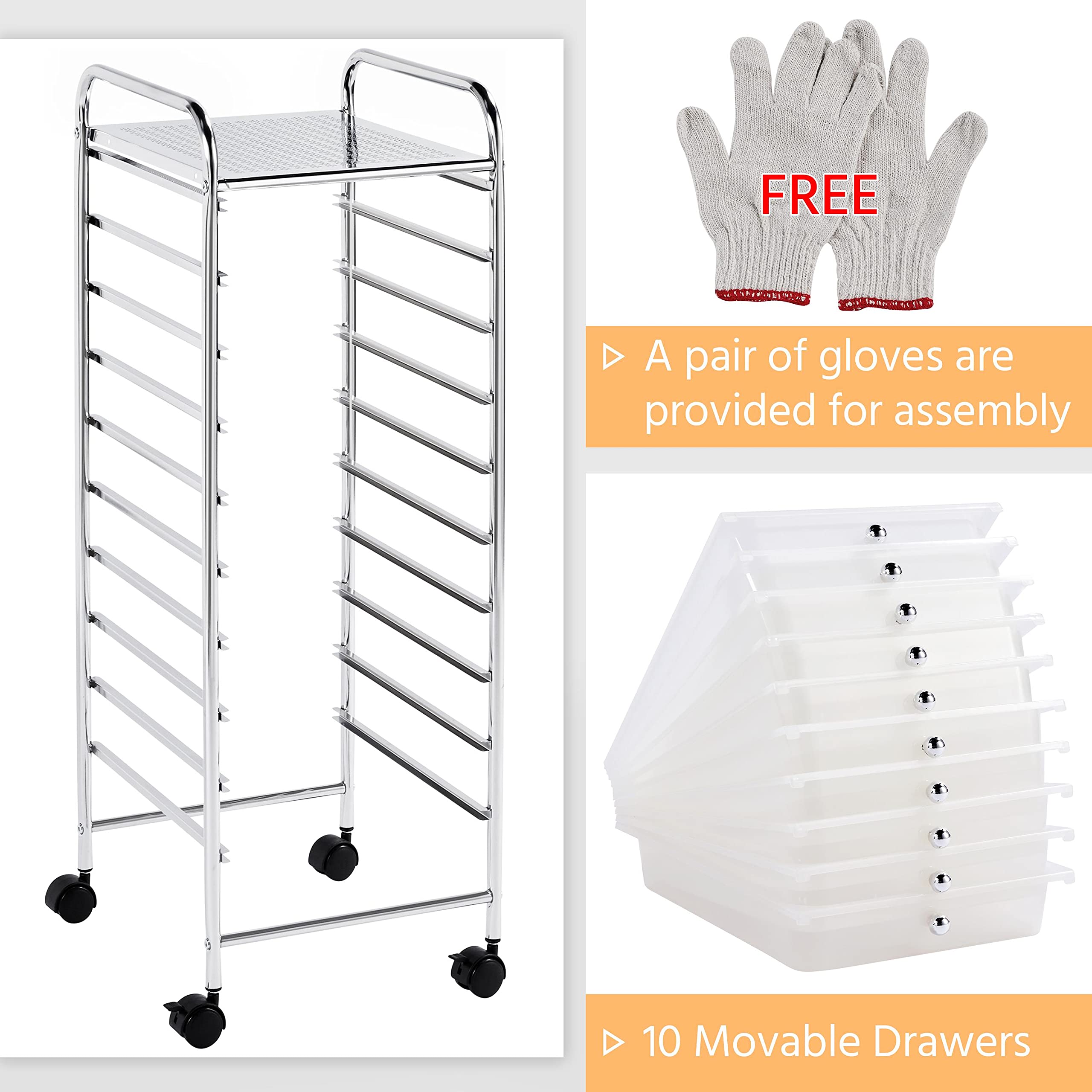 Yaheetech 10-Drawer Rolling Storage Cart - White Plastic Mobile Organizer with Wheels for Home, Office, School & Workshop | Perfect for Craft Supplies, Office Documents, Classroom Materials & Tool Storage