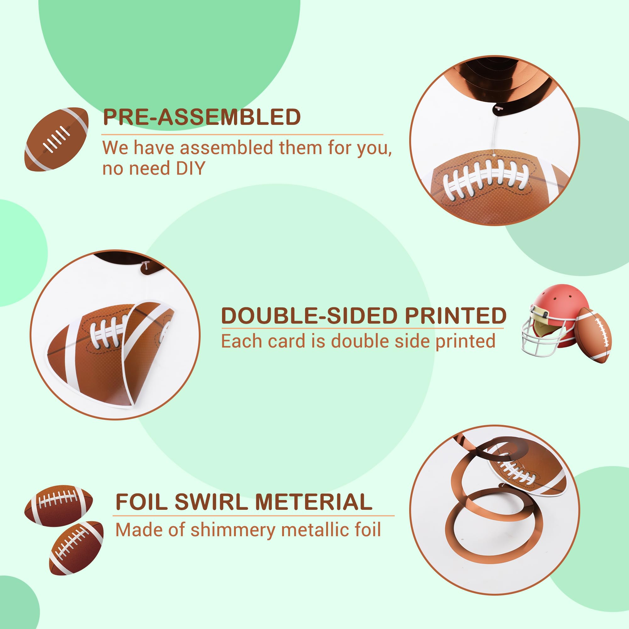 36 Pcs Football Hanging Swirls Decorations - American Football Theme Party Supplies for Super Bowl, Game Day & Sports Events - Perfect for Ceiling Decor, Tailgating & Home Football Parties