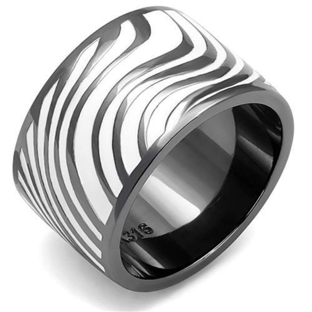 WildKlass Stainless Steel Ring - IP Light Black & Epoxy White Finish - Trendy Women's Fashion Jewelry for Casual Wear, Parties & Gifts