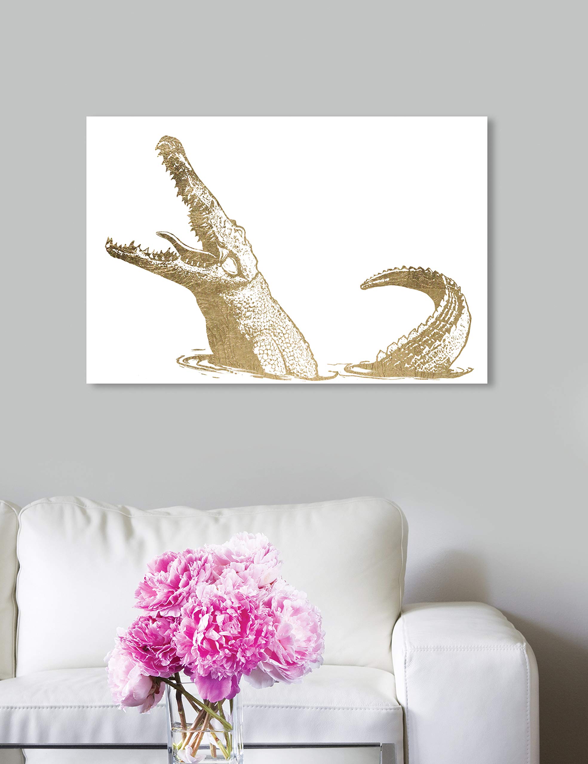 Aurea Croc Gold & White Animal Wall Art Canvas Print by Oliver Gal – 24