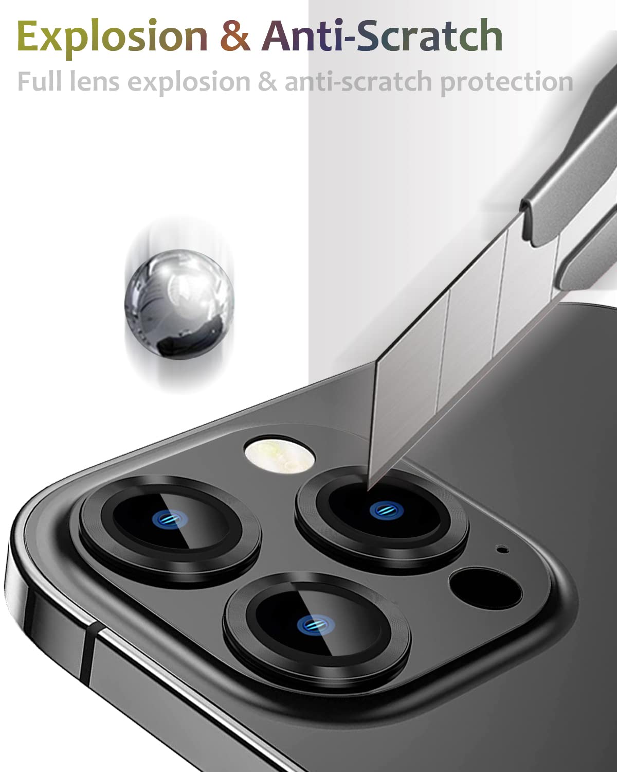 Premium Metal Camera Lens Protector for iPhone 13 Pro Max & iPhone 13 Pro - 9H Tempered Glass Anti-Scratch Anti-Explosion Black Cover - Perfect for Outdoor Adventures, Travel & Daily Protection