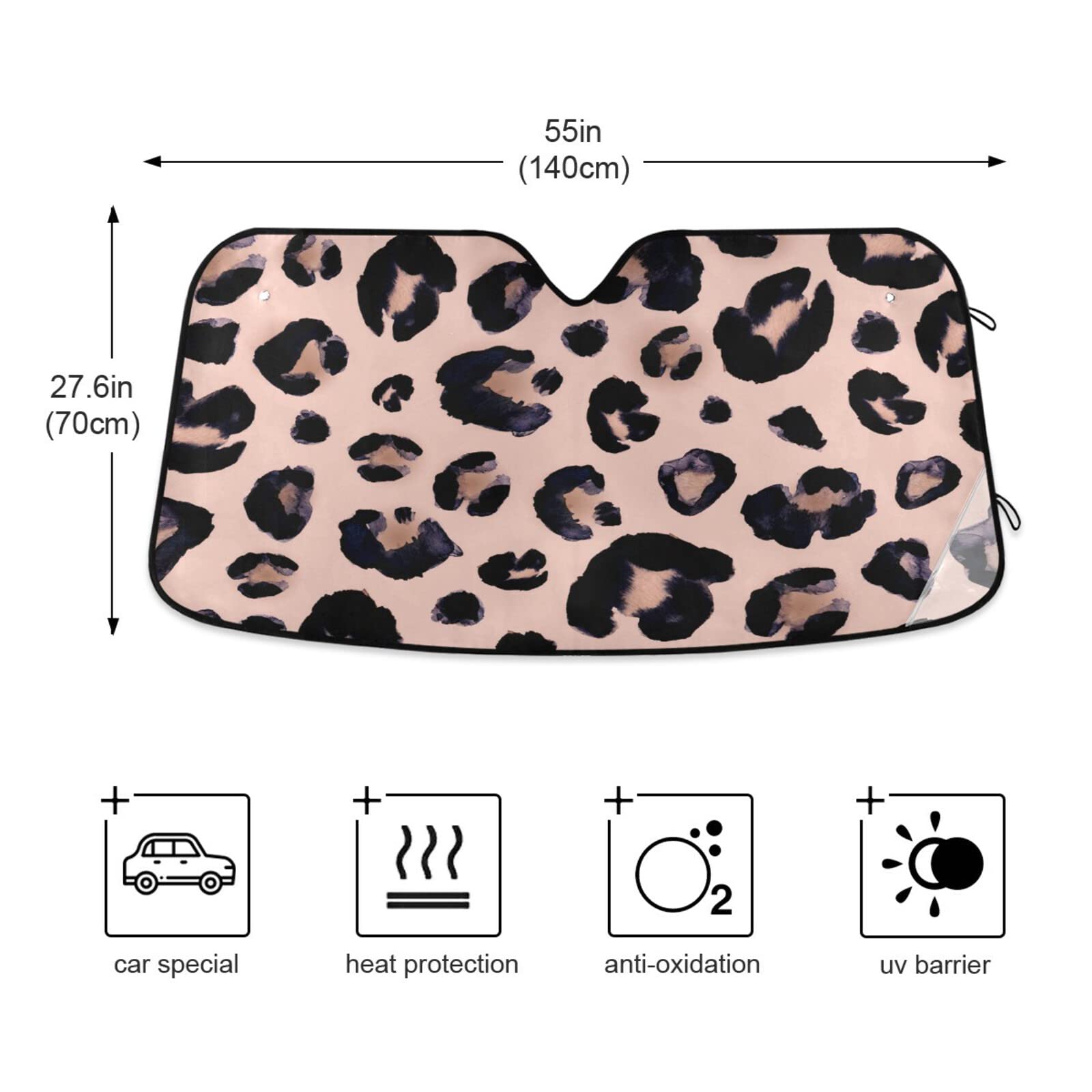Pink Black Leopard Car Windshield Sunshade - Foldable UV Sun Visor Protector for Cars, Trucks & SUVs | Blocks Heat & Glare | Keep Vehicle Cool in Summer Parking