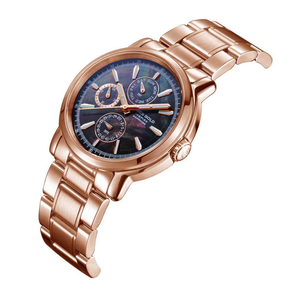 ARIES Gold Chronograph Inspire Contender Rose Gold Stainless Steel Women's Watch B7302 RG BKRG - Elegant Timepiece for Business, Parties & Everyday Wear