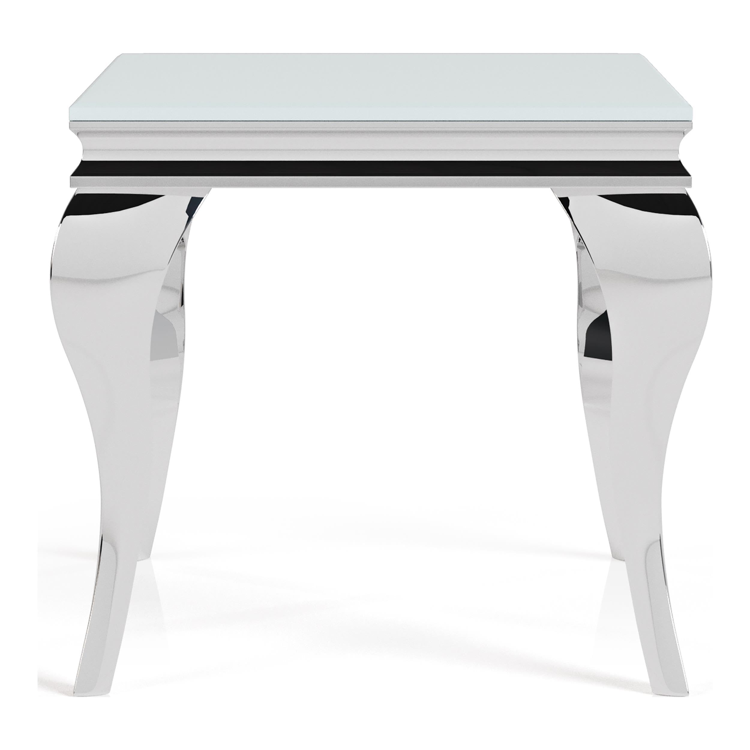 Furniture of America Alang Glam Glass Top End Table - White & Silver Accent Table for Living Room, Bedroom & Office Decor
