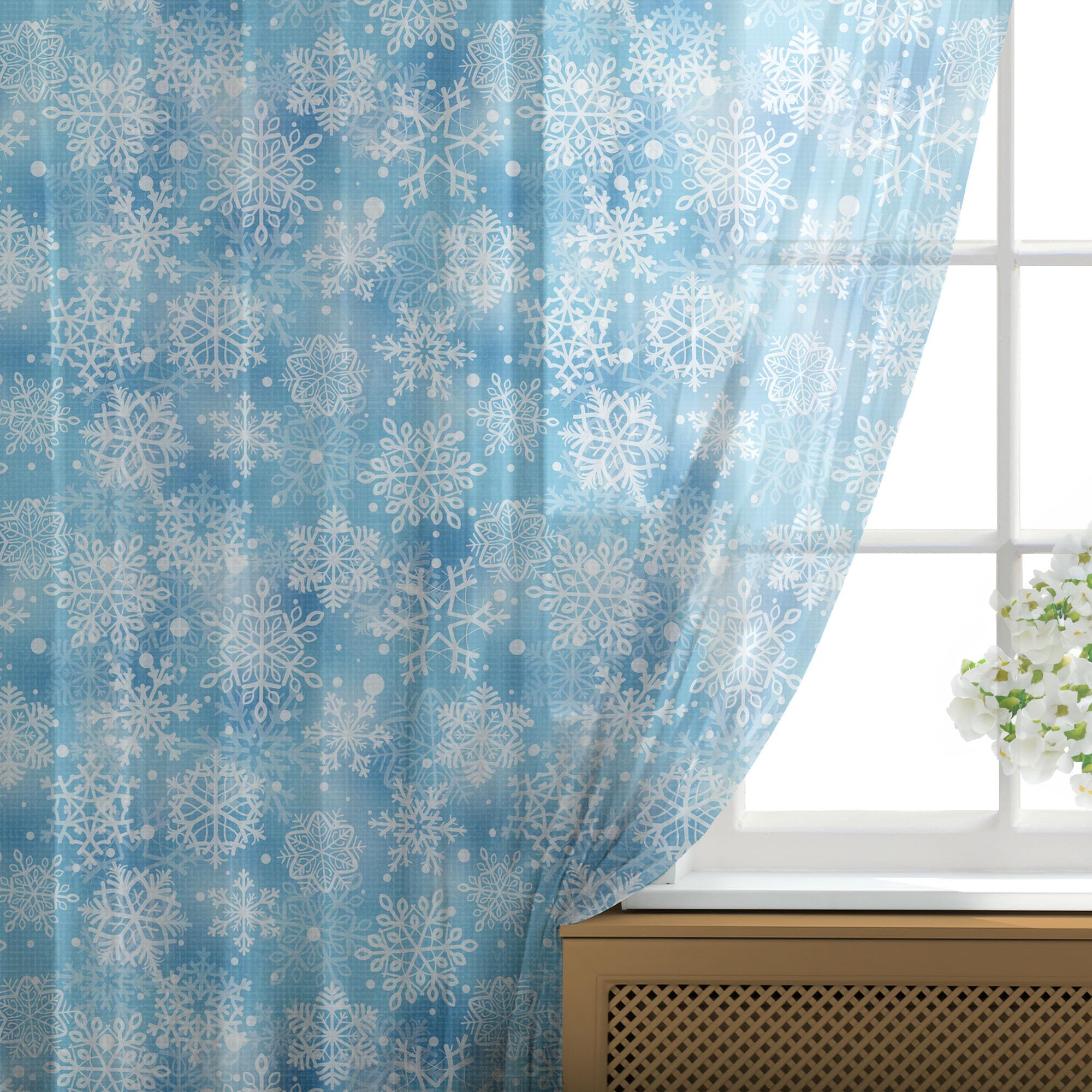 Ambesonne Snowflake Tulle Curtains with Rod Pocket - Winter Themed Abstract Circles Design, Sheer Drapes for Wedding & Party Decor (2 Panels, 108