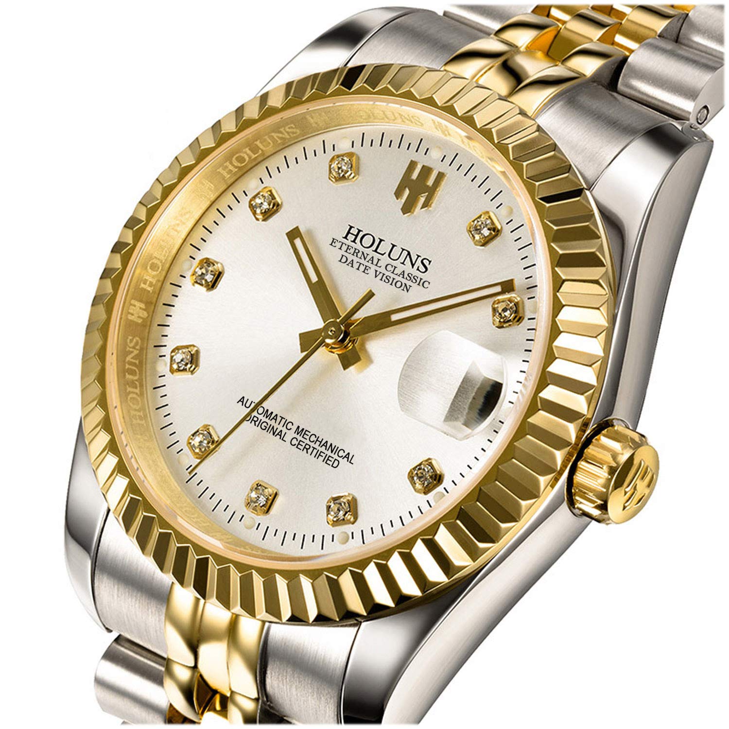 Luxury Men's Automatic Mechanical Watch - 18K Gold Plated Stainless Steel, Self-Winding, Sapphire Crystal Glass, Waterproof Dress Watch for Business & Formal Occasions