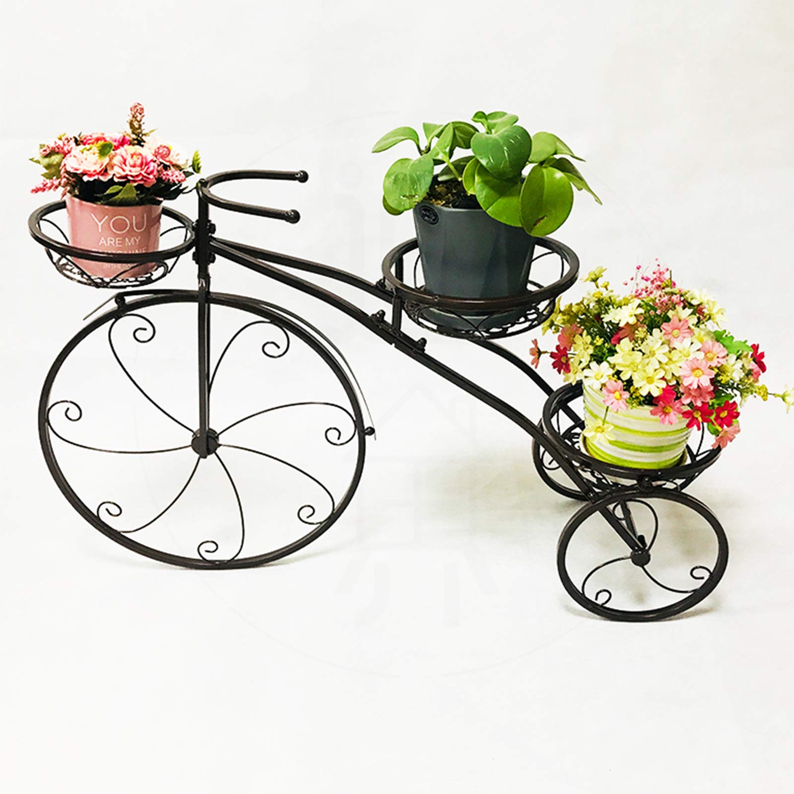 3-Tier Metal Bicycle-Shaped Plant Stand - Indoor/Outdoor Flower Pot Holder Cart for Patio, Garden & Home Decor - Perfect Gift for Plant Lovers & Housewarming - Ideal for Small Spaces, Balconies & Living Rooms