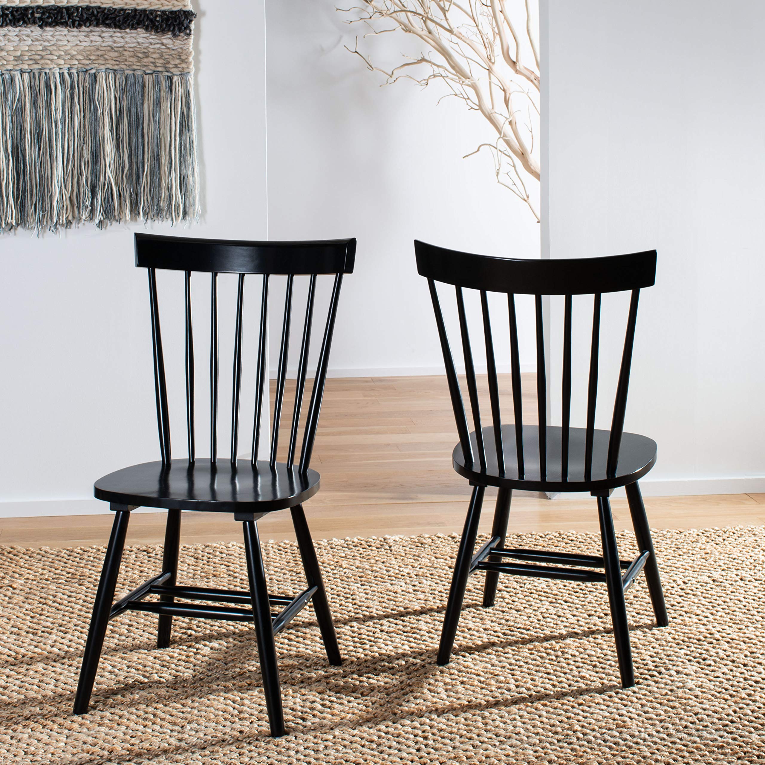 SAFAVIEH Parker Spindle Windsor Set of 2 Black Dining Chairs - 17 Inch Seat Height - Elegant Kitchen & Dining Room Furniture for Home Decor