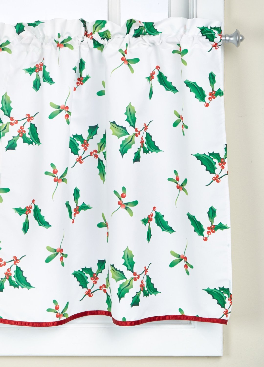 Lorraine Home Fashions Deck The Halls Tier Curtain Pair - 54 x 36 Inch Christmas Window Curtains for Holiday Home Decor - Perfect for Living Room, Bedroom & Seasonal Festive Decorations