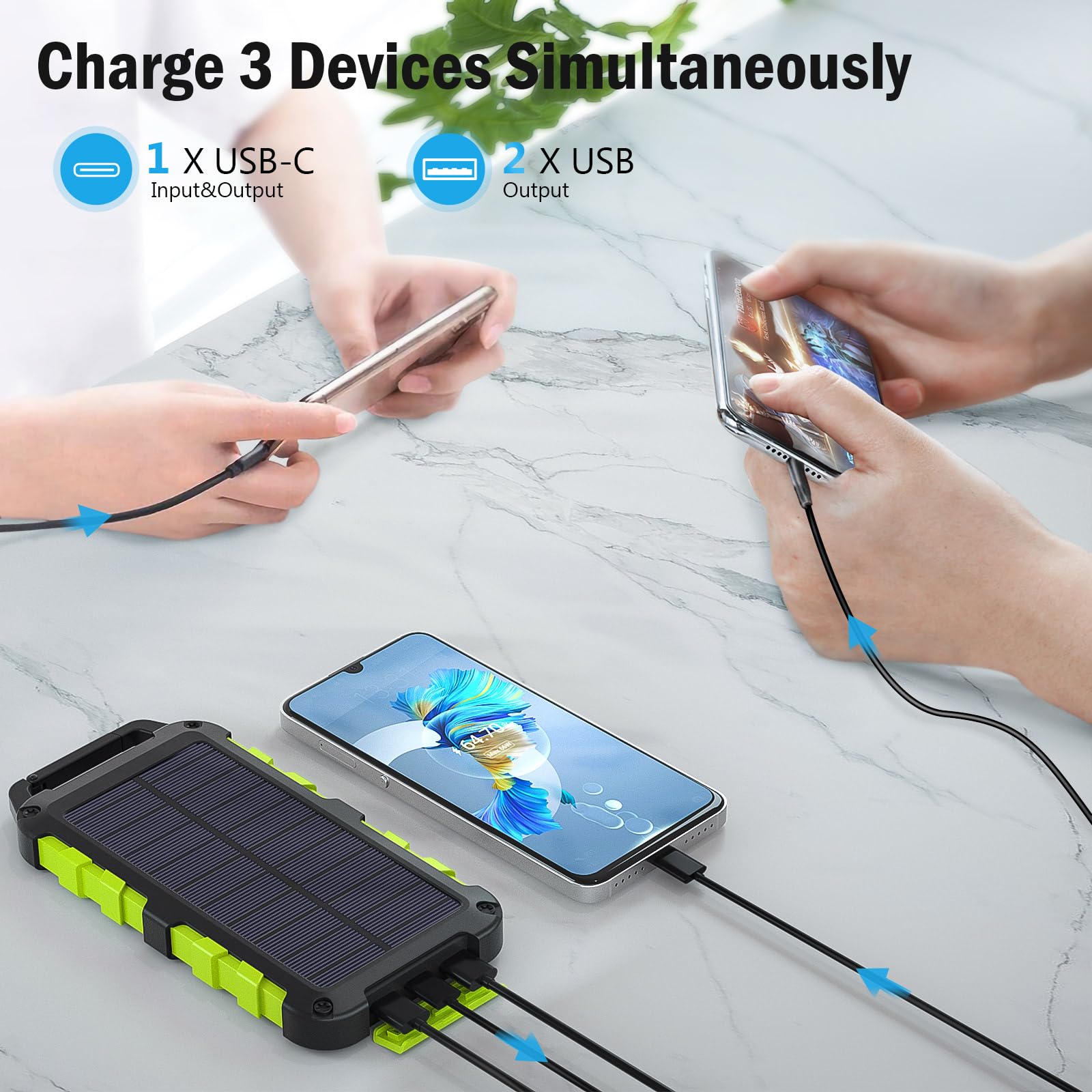 26800mAh Solar Charger Power Bank - Portable Waterproof External Battery with 2 USB Ports & USB-C Input | Fast Charging for Phones, Laptops | Perfect for Camping, Hiking & Emergency Power Backup