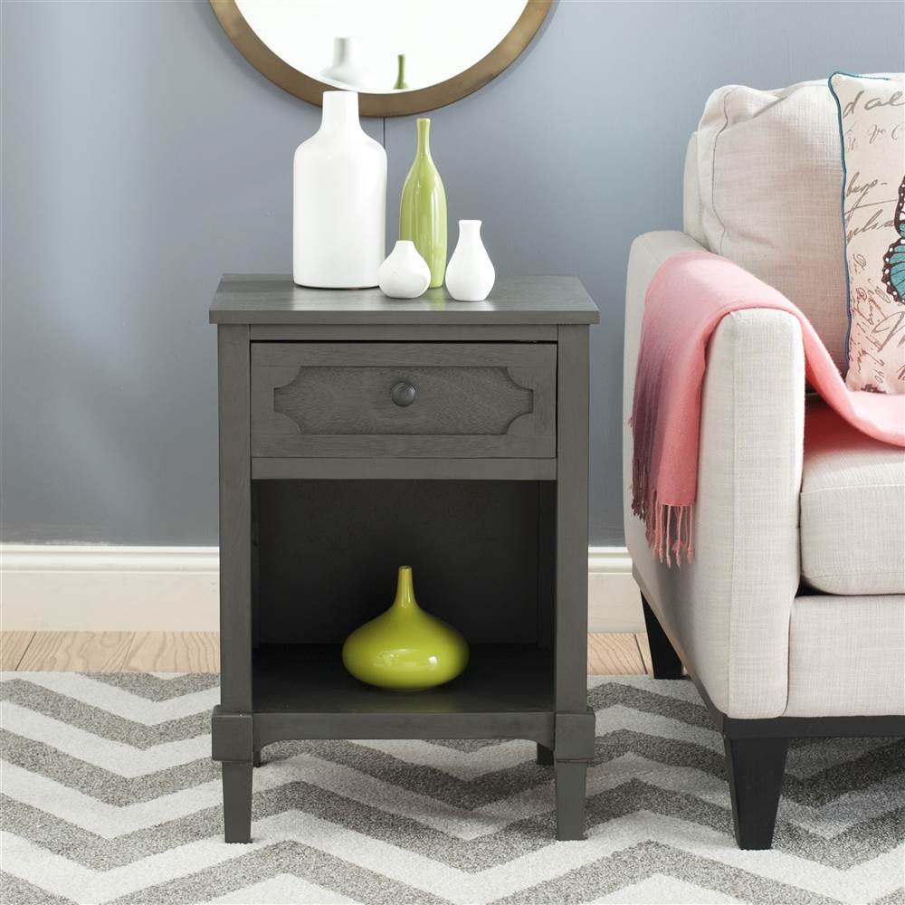 SAFAVIEH American Homes Collection Rosaleen Grey Side Table - Modern End Table for Living Room, Bedroom & Office - Small Accent Table with Storage Shelf