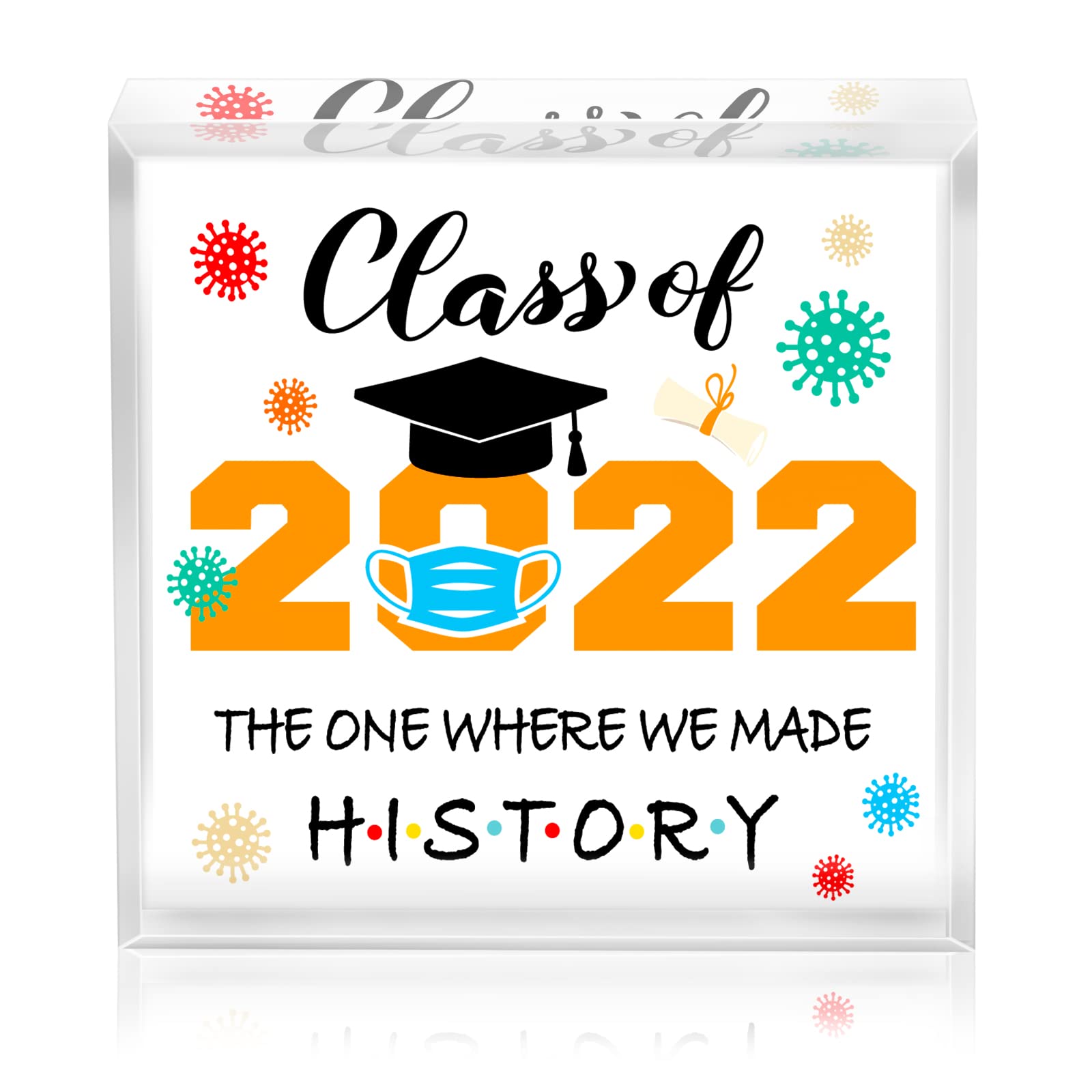 FaCraft Graduation Keepsake & Paperweight Gift Set for Her, Him, Daughter, Son - Class of 2022 'The One Where We Made History' - Perfect High School & College Graduation Gifts for Girls & Boys - Great for Office Desk Decor, Sentimental Gift for Graduates