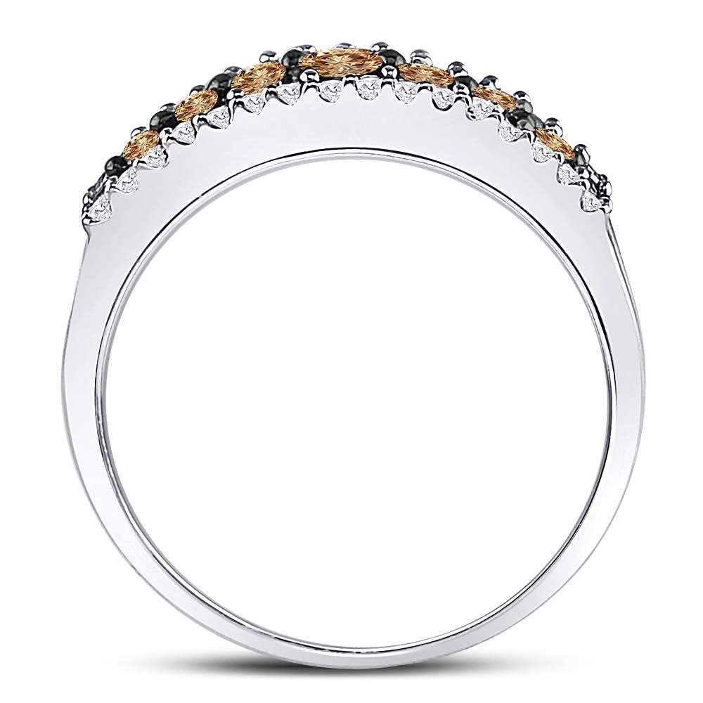 10K White Gold Women's Round Brown Diamond Triple Row Band Ring 1/2 CTTW - Elegant Stackable Ring for Wedding, Anniversary & Everyday Jewelry