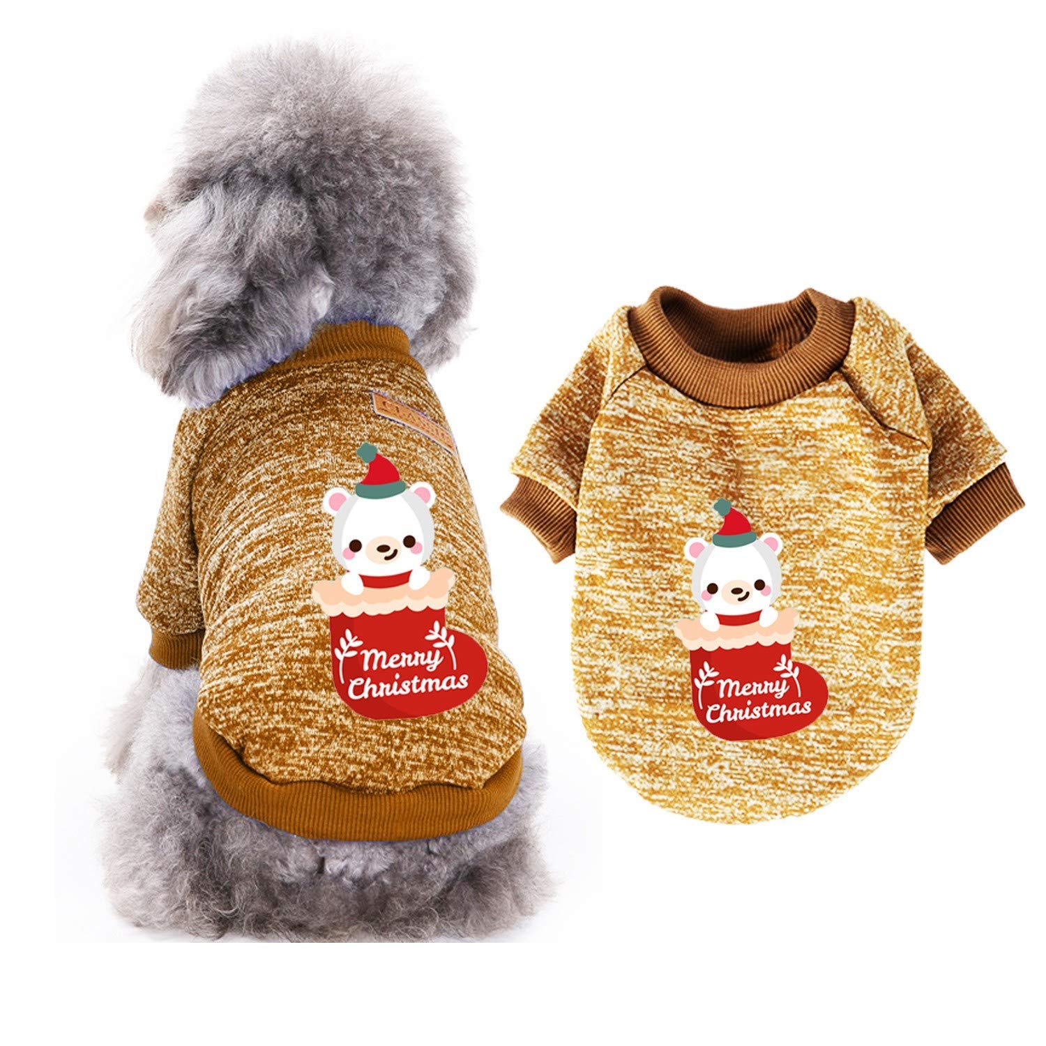Festive Christmas Pet Clothes for Dogs & Cats - Santa & Snowman Print Winter Sweatshirt with Long Sleeves - Cozy Pullover Suit for Holiday Photos & Indoor Winter Wear