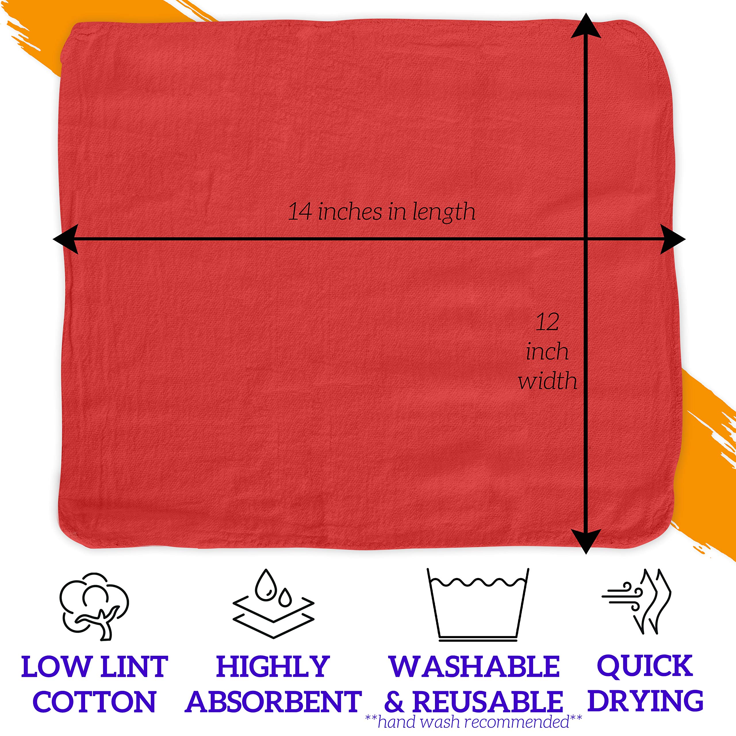 600 Pack 12x14 Inch Red Shop Towels | 100% Cotton Super Absorbent & Durable Reusable Cleaning Rags | Perfect for Car Detailing, Workshop, Home & Industrial Use