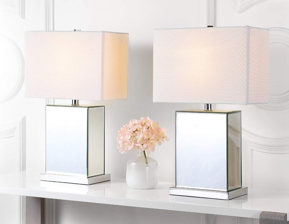 SAFAVIEH Dana 23-inch Chrome Rectangle Table Lamp Set of 2 with LED Bulbs - Modern Bedroom, Living Room, Home Office & Nightstand Lighting for Cozy Ambiance and Task Illumination
