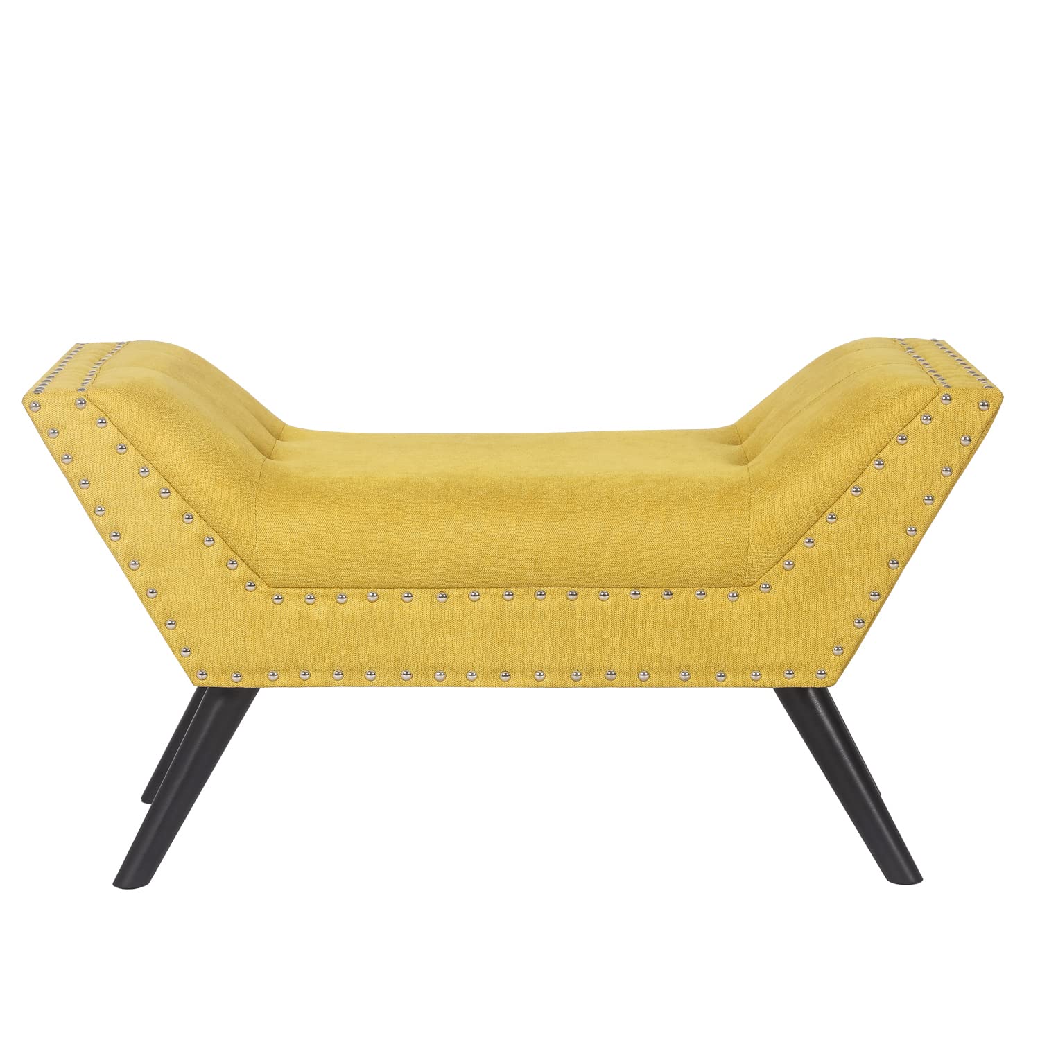 Modern Upholstered Fabric Ottoman Bench with Tufted Design, Wooden Legs & Nailhead Trim - Yellow Accent Bench for Bedroom, Living Room & Entryway | Perfect for Extra Seating, Footrest & Home Decor
