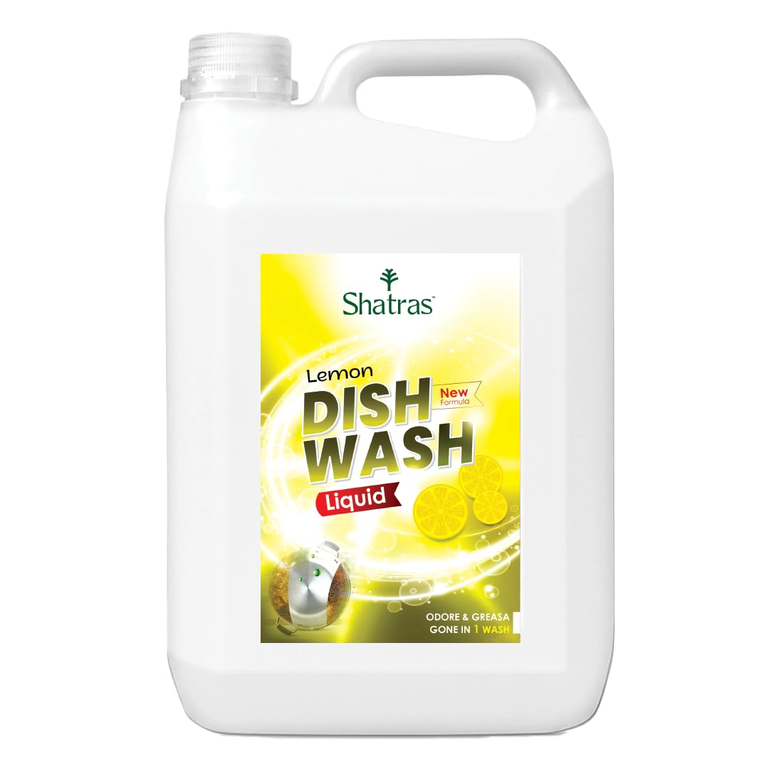Shatras Lemon Dishwashing Liquid Gel - Powerful Kitchen Utensil Cleaner for Grease & Oil Removal (5000ml) - Ideal for Hand Washing Dishes, Pots, Pans & Cutting Boards