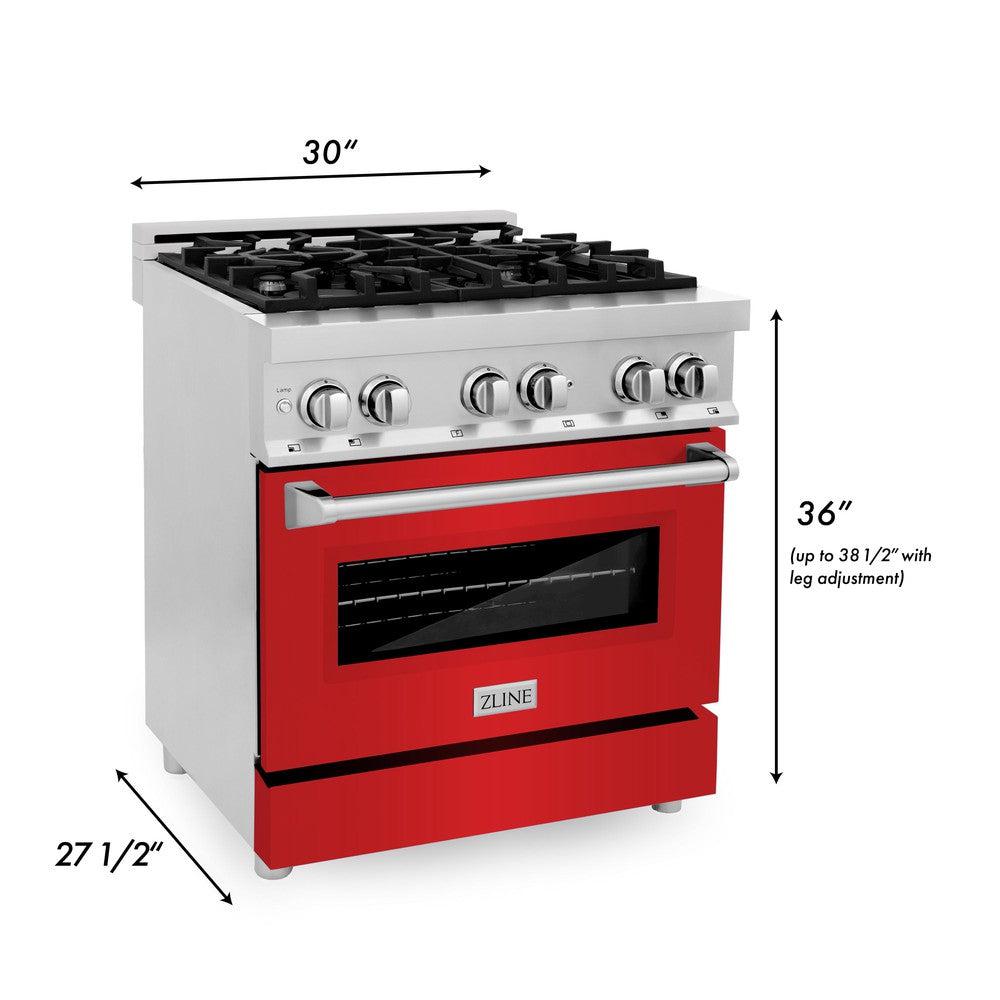 ZLINE 30-Inch 4.0 cu. ft. Dual Fuel Range - Stainless Steel with Red Matte Door, 4-Burner Gas Cooktop & Convection Oven | Perfect for Modern Kitchens, Home Chefs & Entertaining